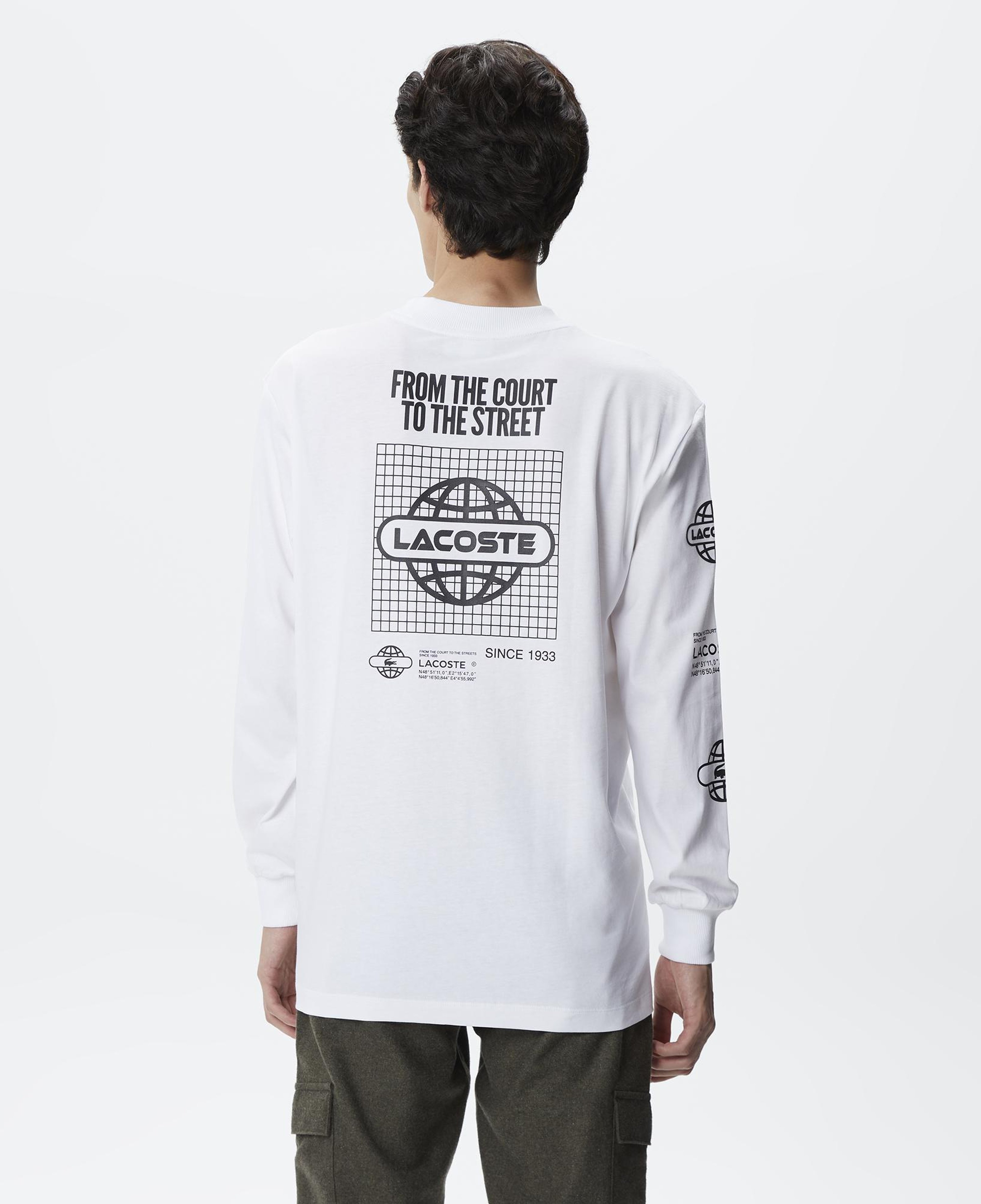Erkek Relaxed Fit Uzun Kollu Bisiklet Yaka Baskılı Beyaz T-Shirt