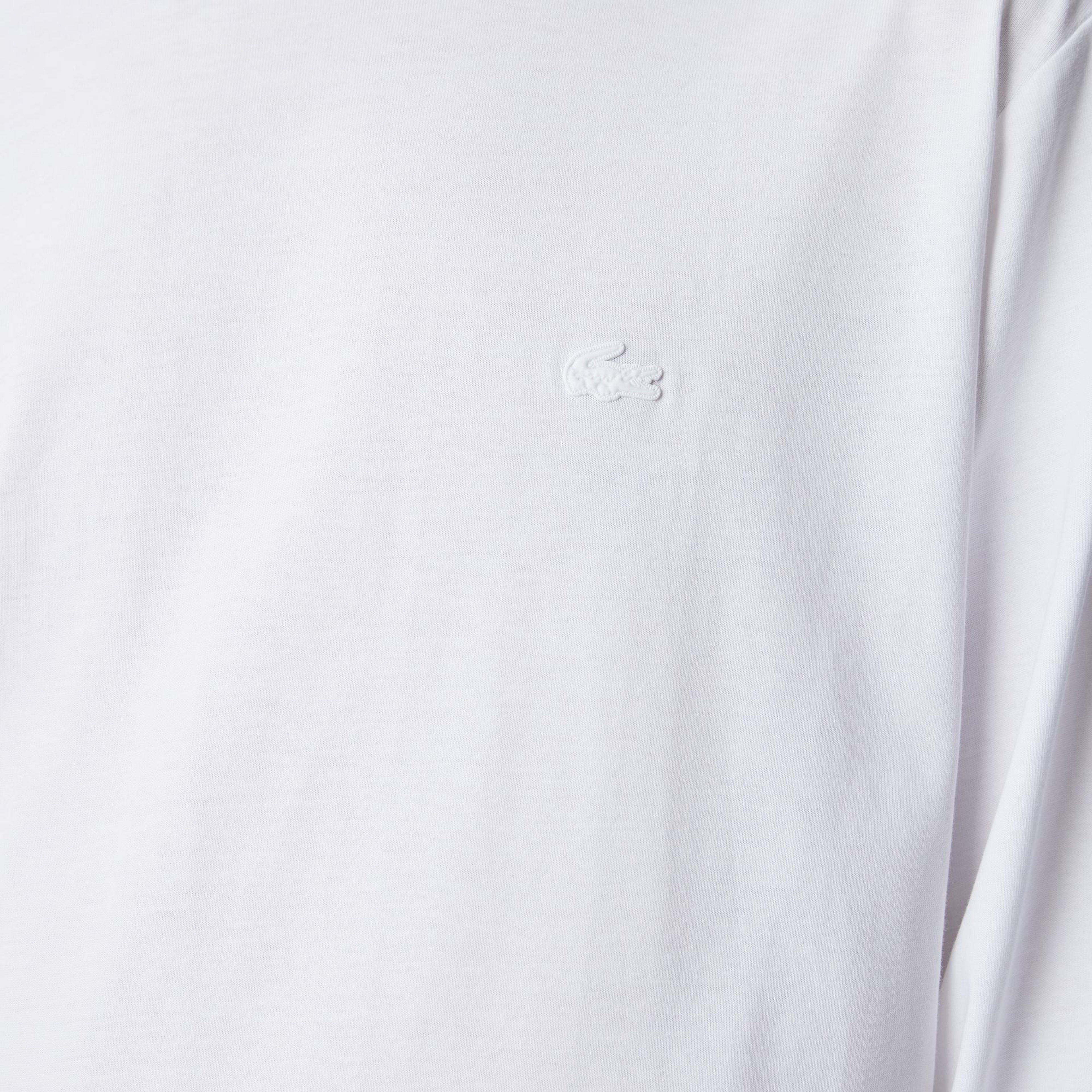 Erkek Relaxed Fit Uzun Kollu Bisiklet Yaka Baskılı Beyaz T-Shirt