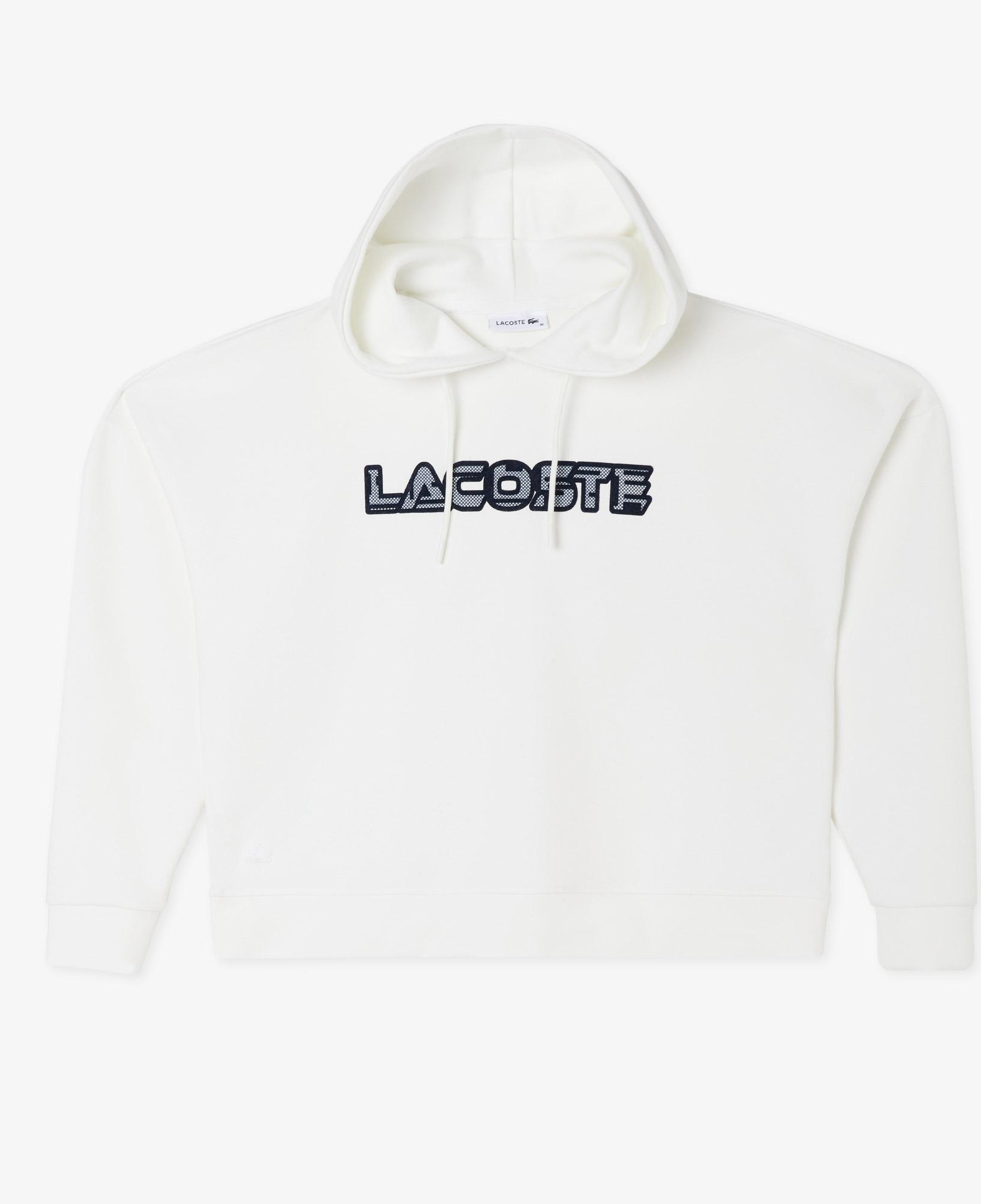 Lacoste Kadın Crop Fit Kapüşonlu Baskılı Beyaz Sweatshirt