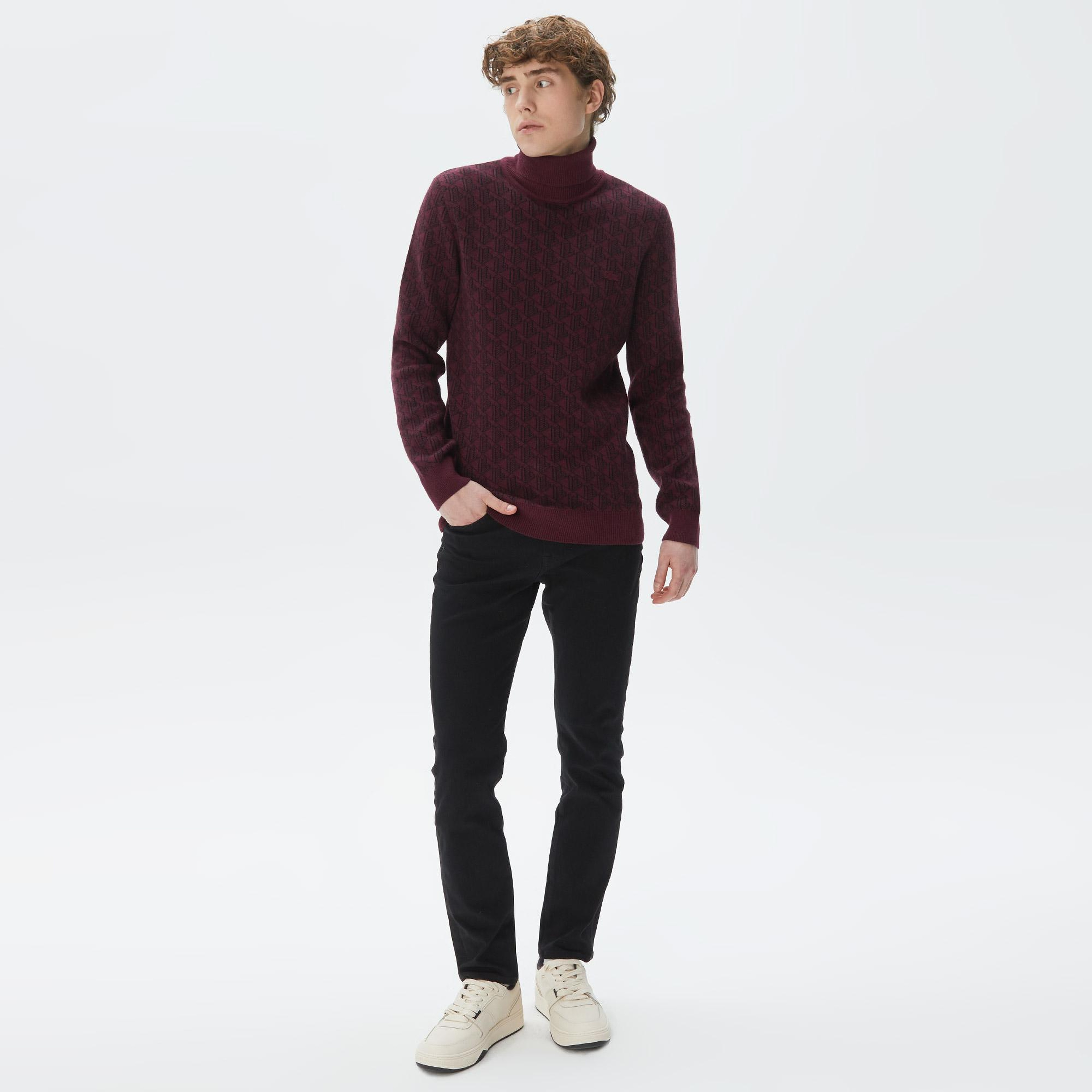 Lacoste Erkek Boğazlı Yaka Bordo Triko
