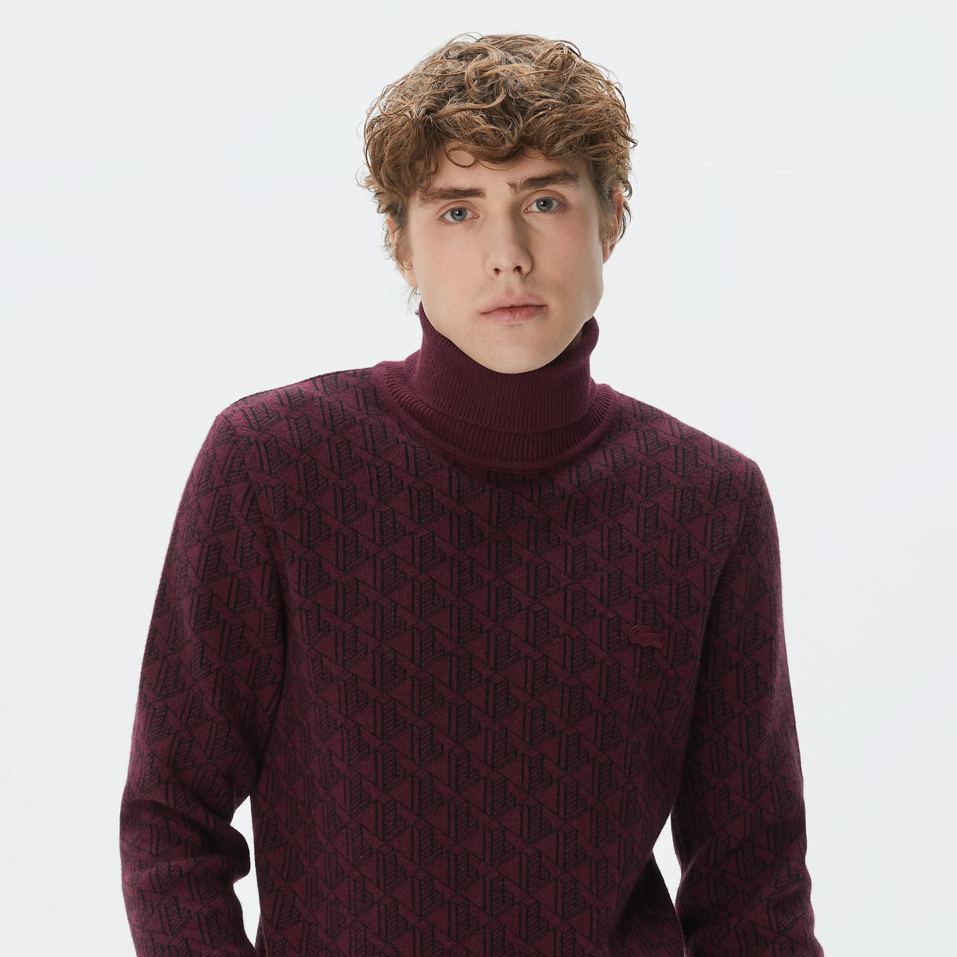 Lacoste Erkek Boğazlı Yaka Bordo Triko