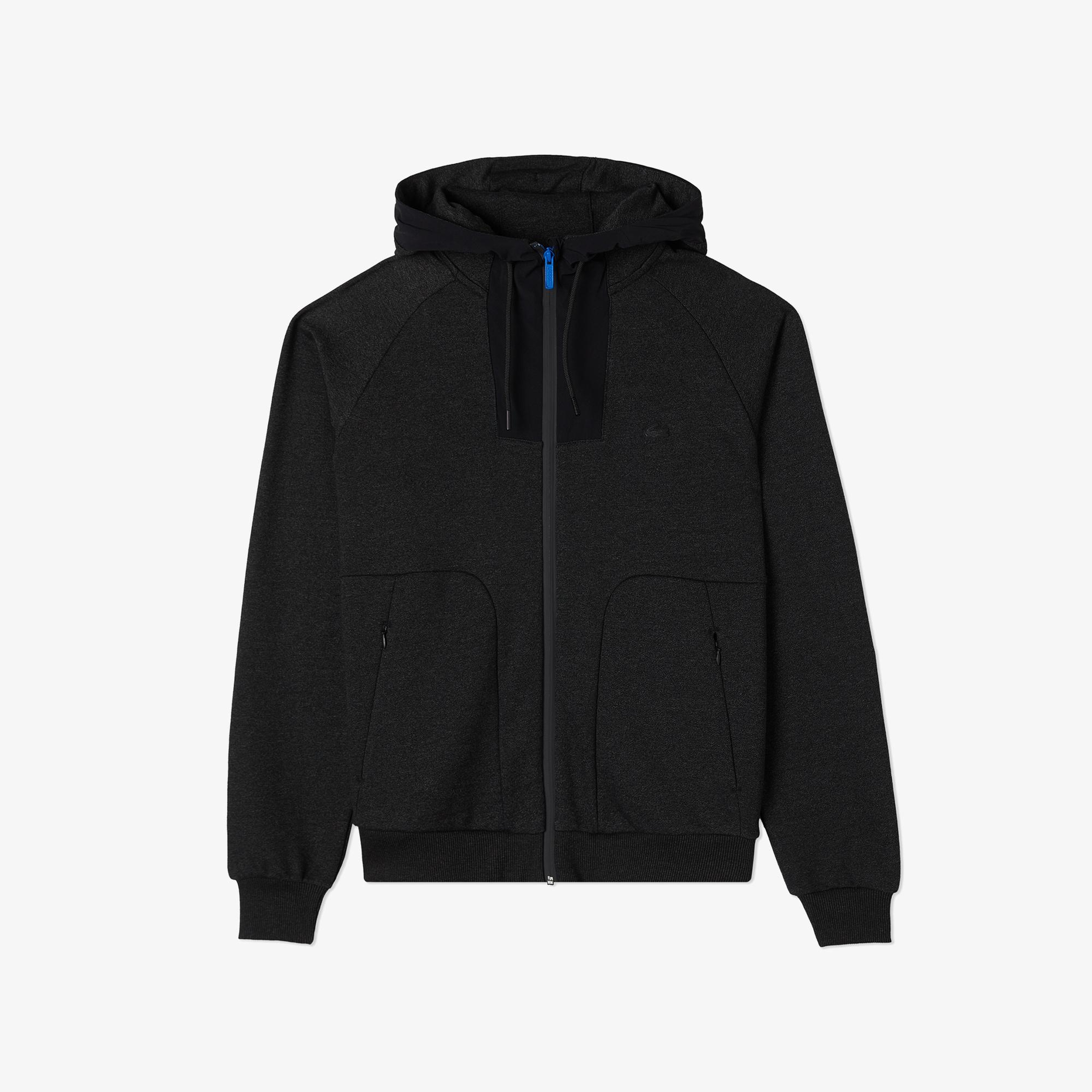 Erkek Slim Fit Kapüşonlu Renk Bloklu Siyah Sweatshirt