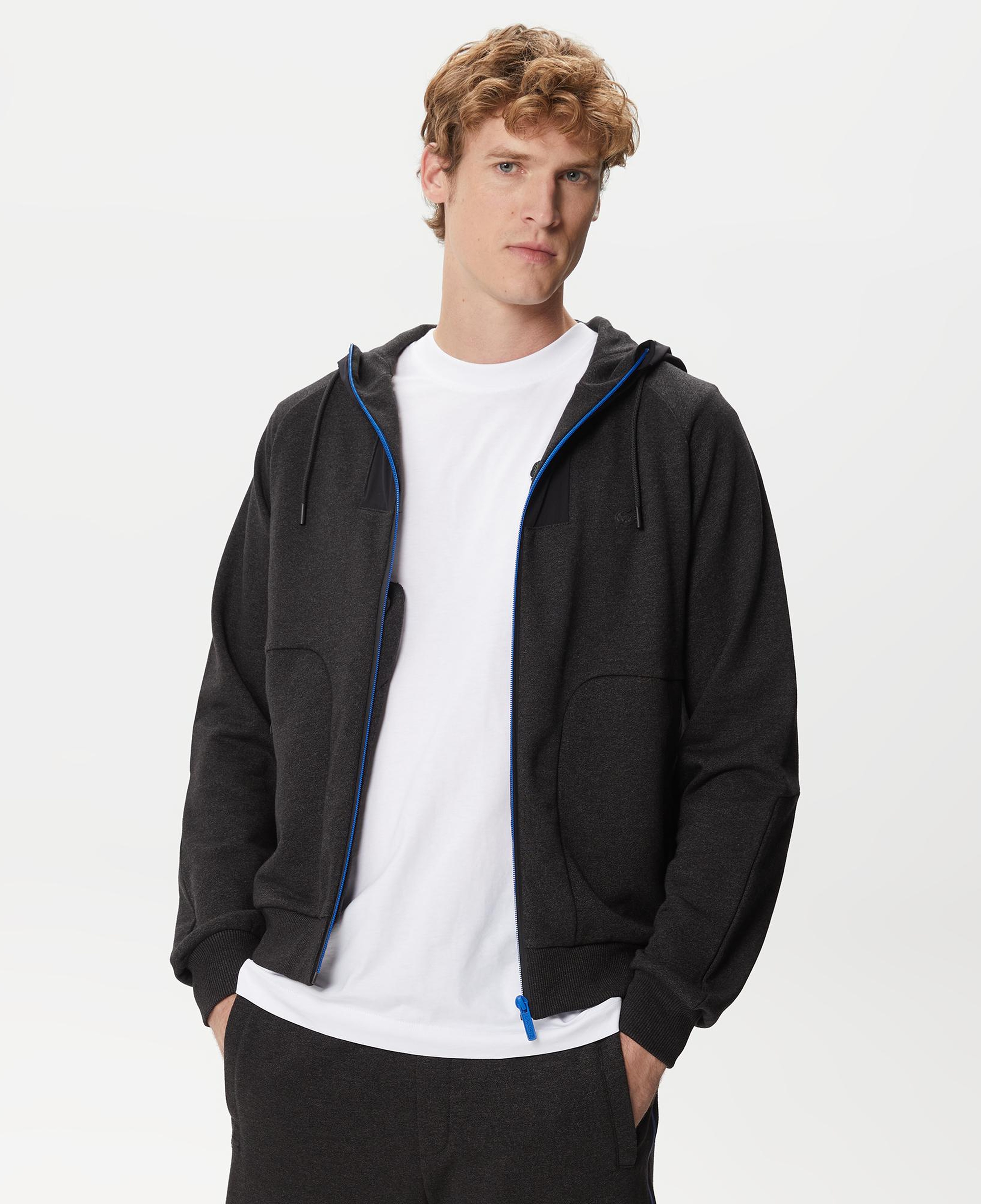 Erkek Slim Fit Kapüşonlu Renk Bloklu Siyah Sweatshirt