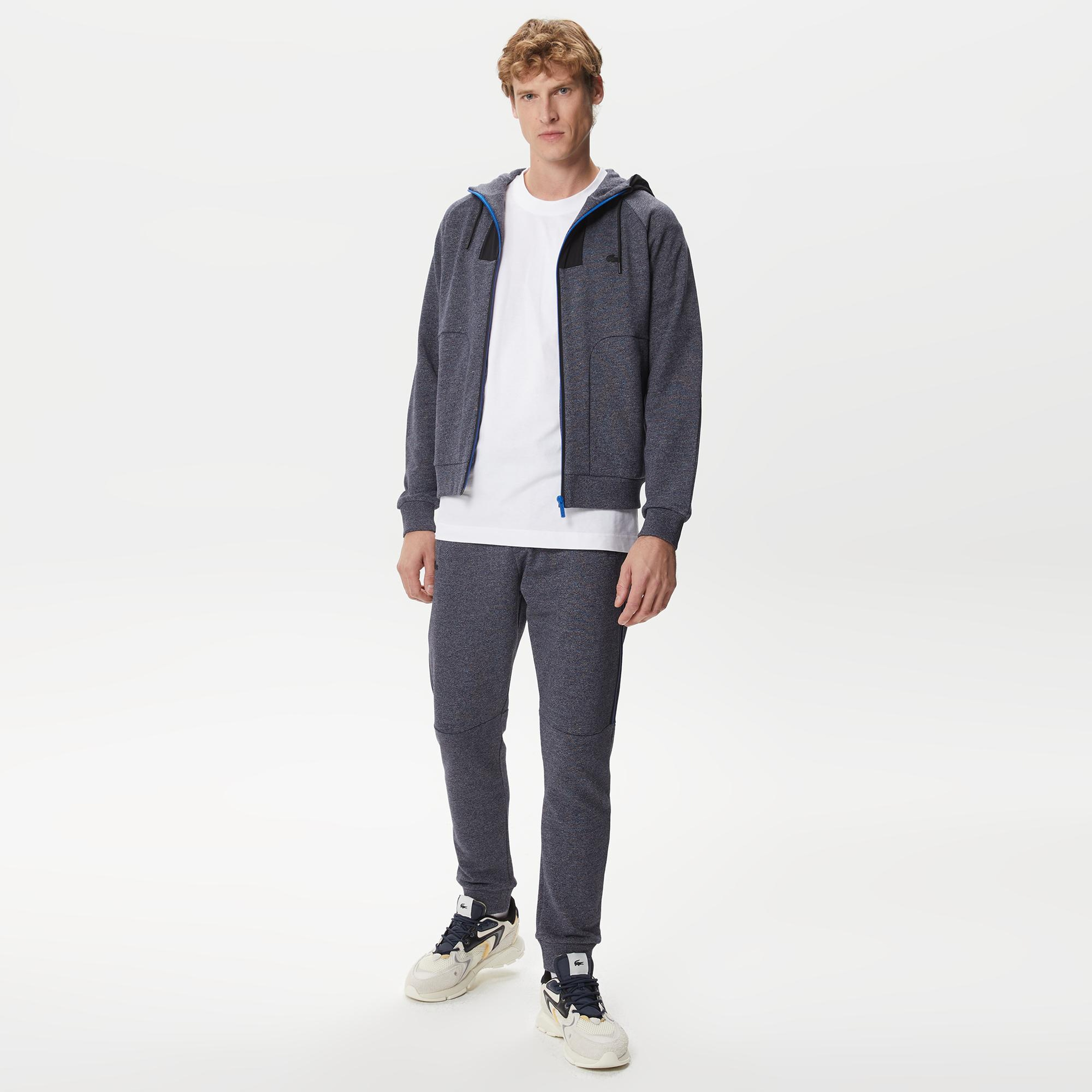 Erkek Slim Fit Kapüşonlu Renk Bloklu Lacivert Sweatshirt