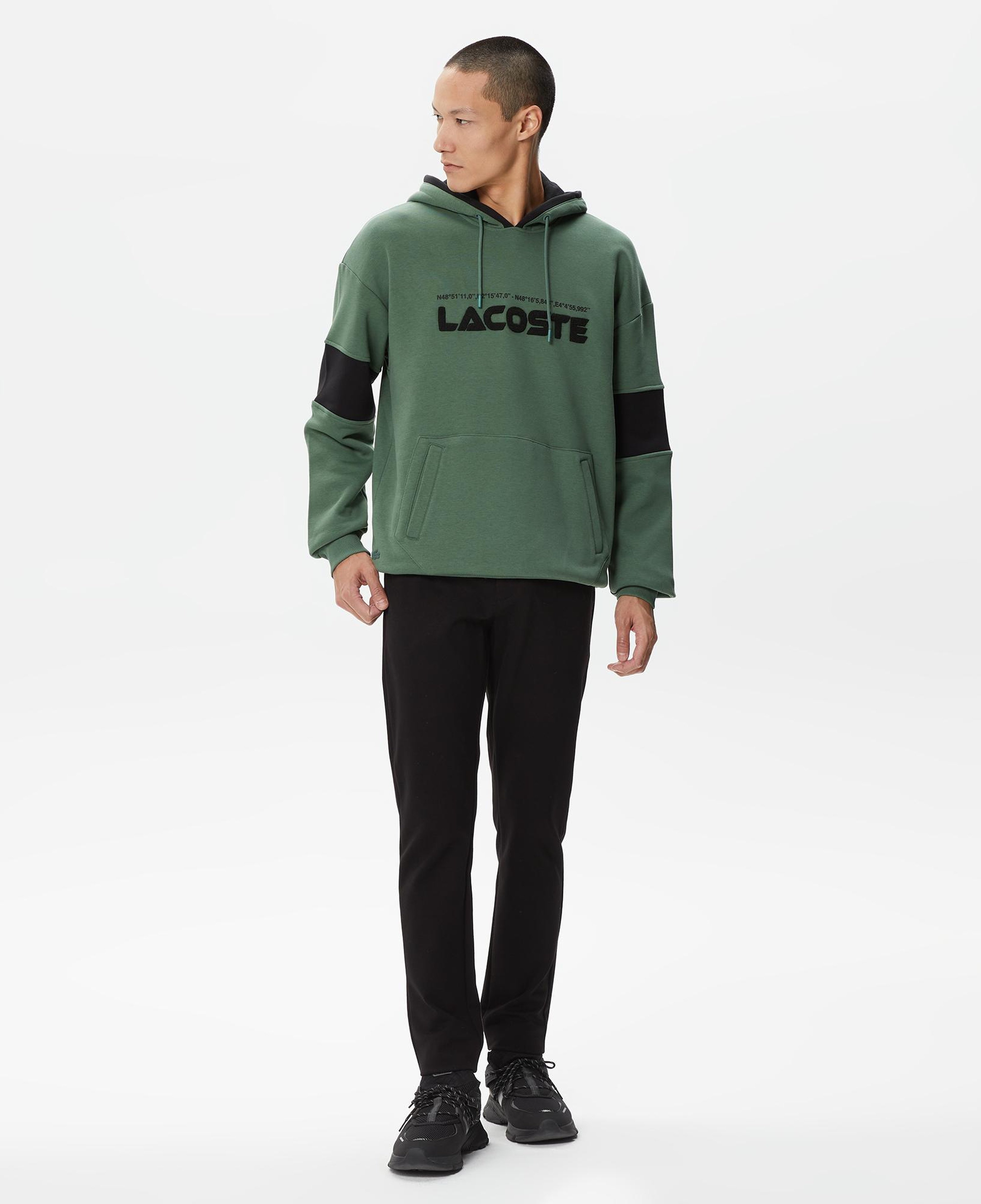 Erkek Relaxed Fit Kapüşonlu Renk Bloklu Haki Sweatshirt