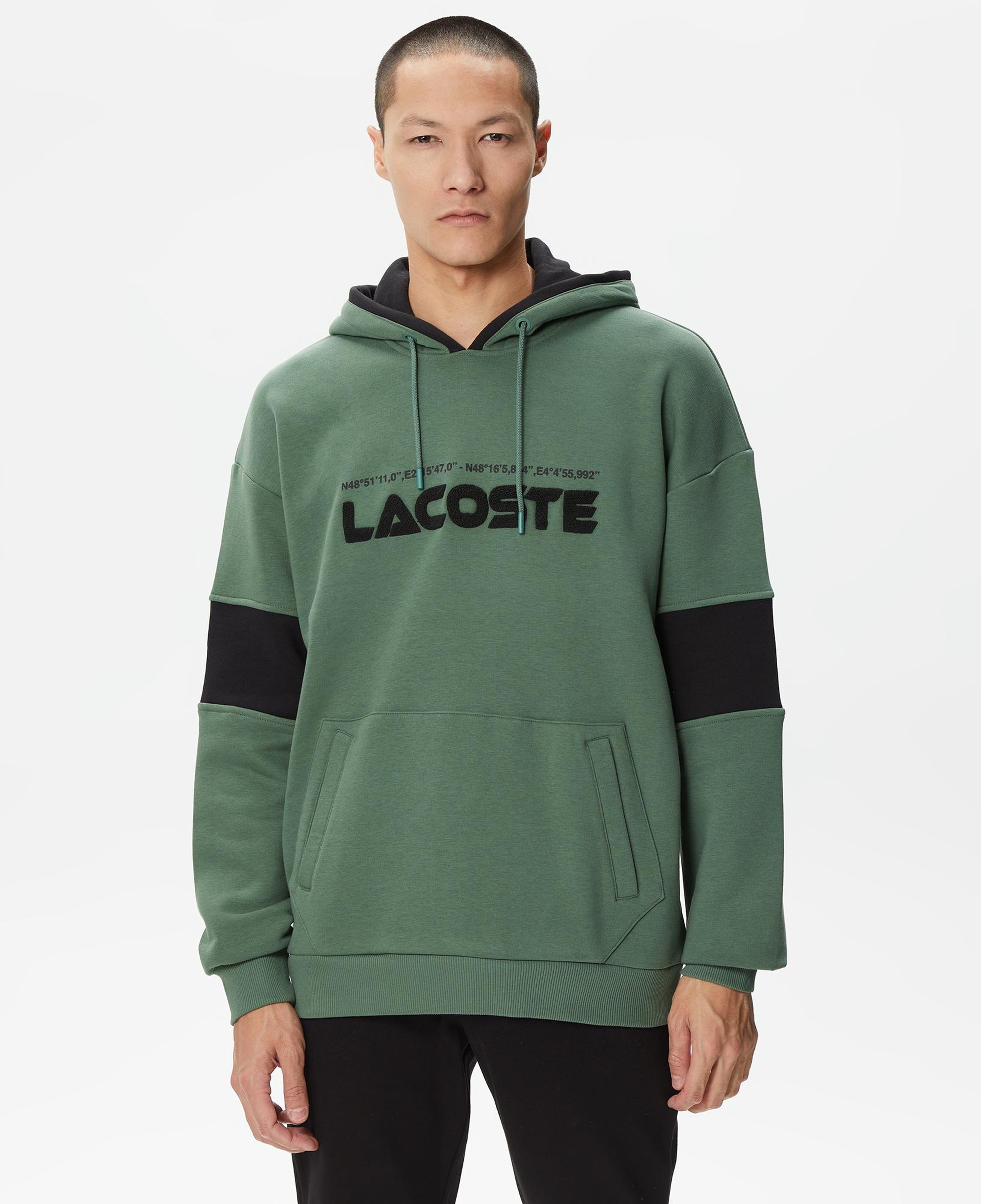Erkek Relaxed Fit Kapüşonlu Renk Bloklu Haki Sweatshirt