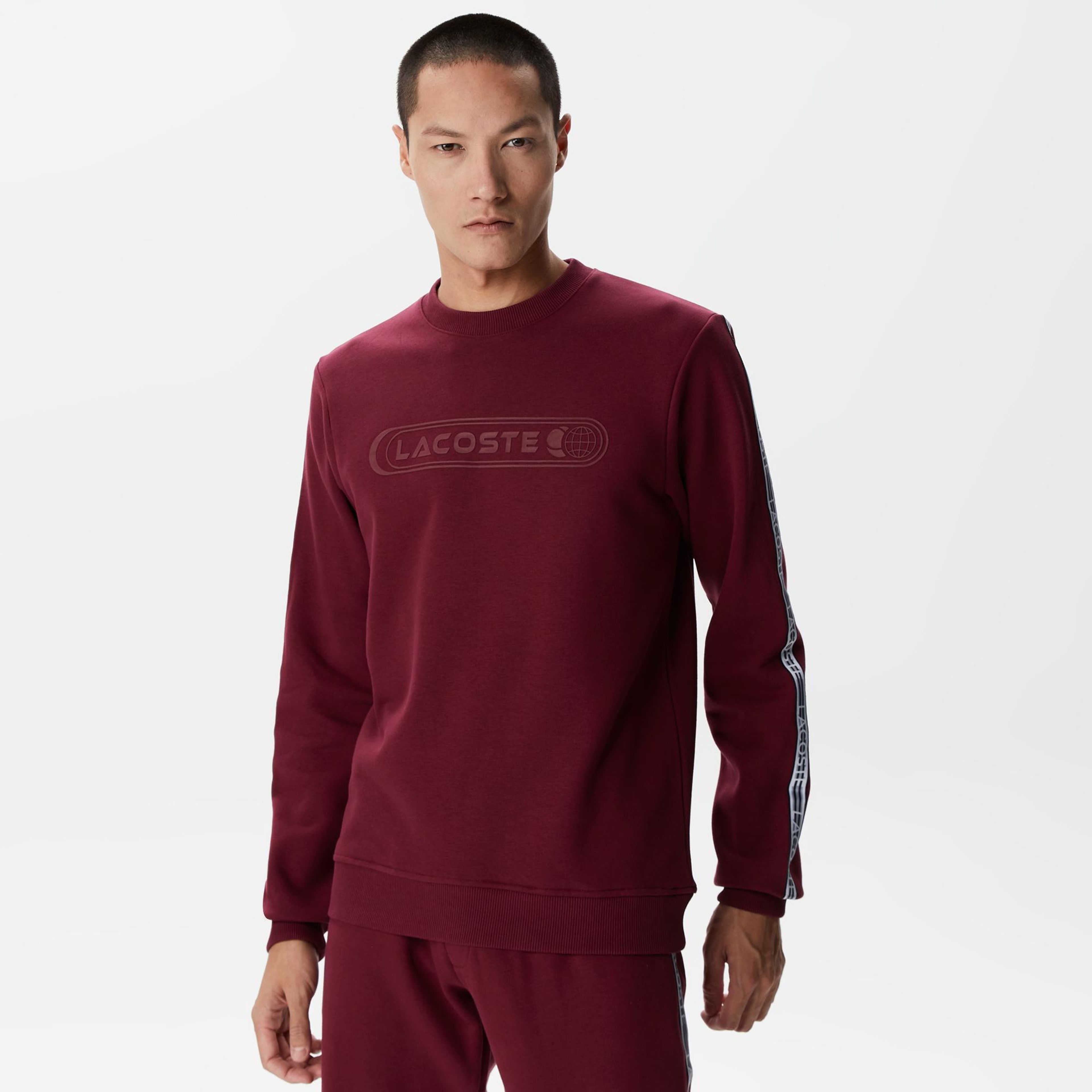 Erkek Relaxed Fit Bisiklet Yaka Baskılı Bordo Sweatshirt