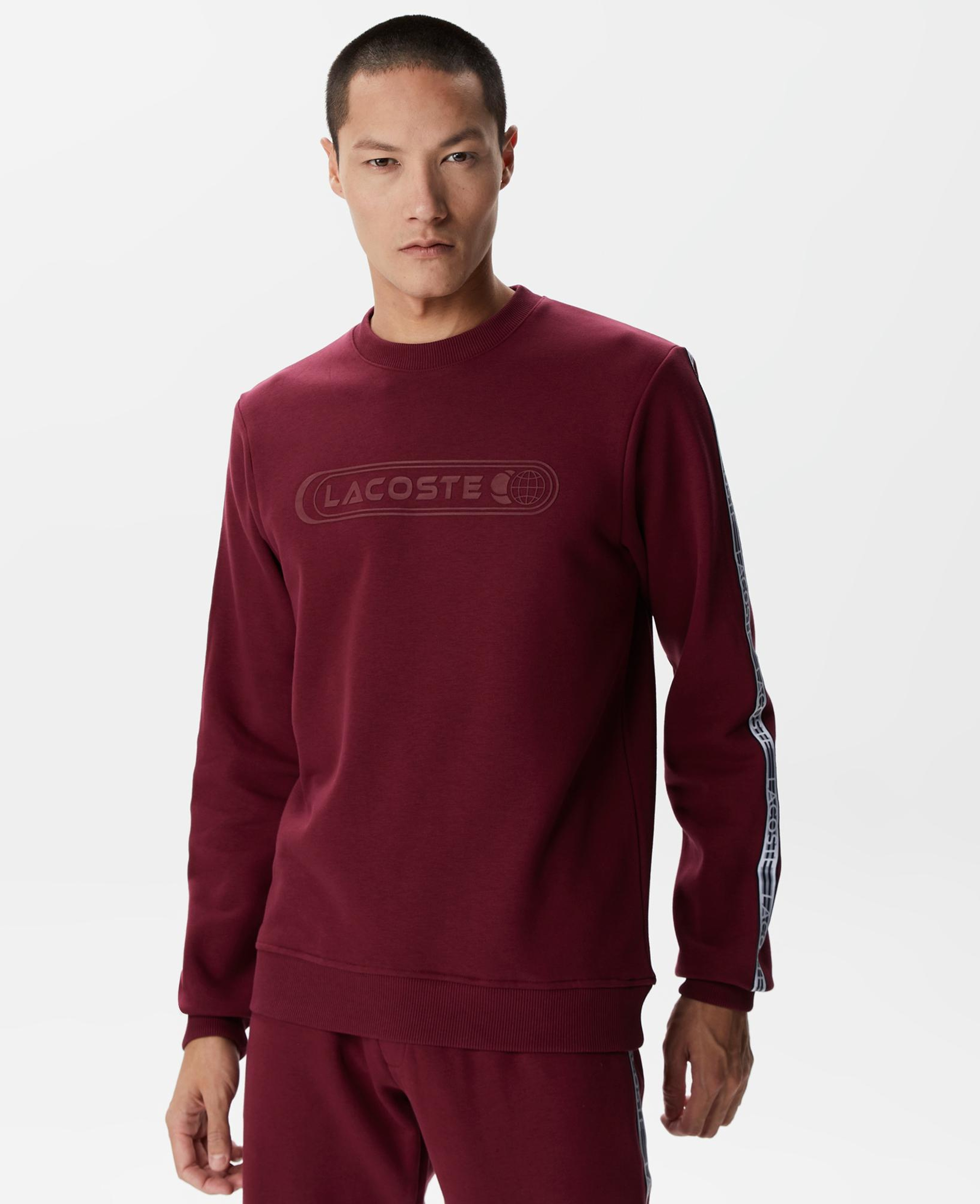 Erkek Relaxed Fit Bisiklet Yaka Baskılı Bordo Sweatshirt