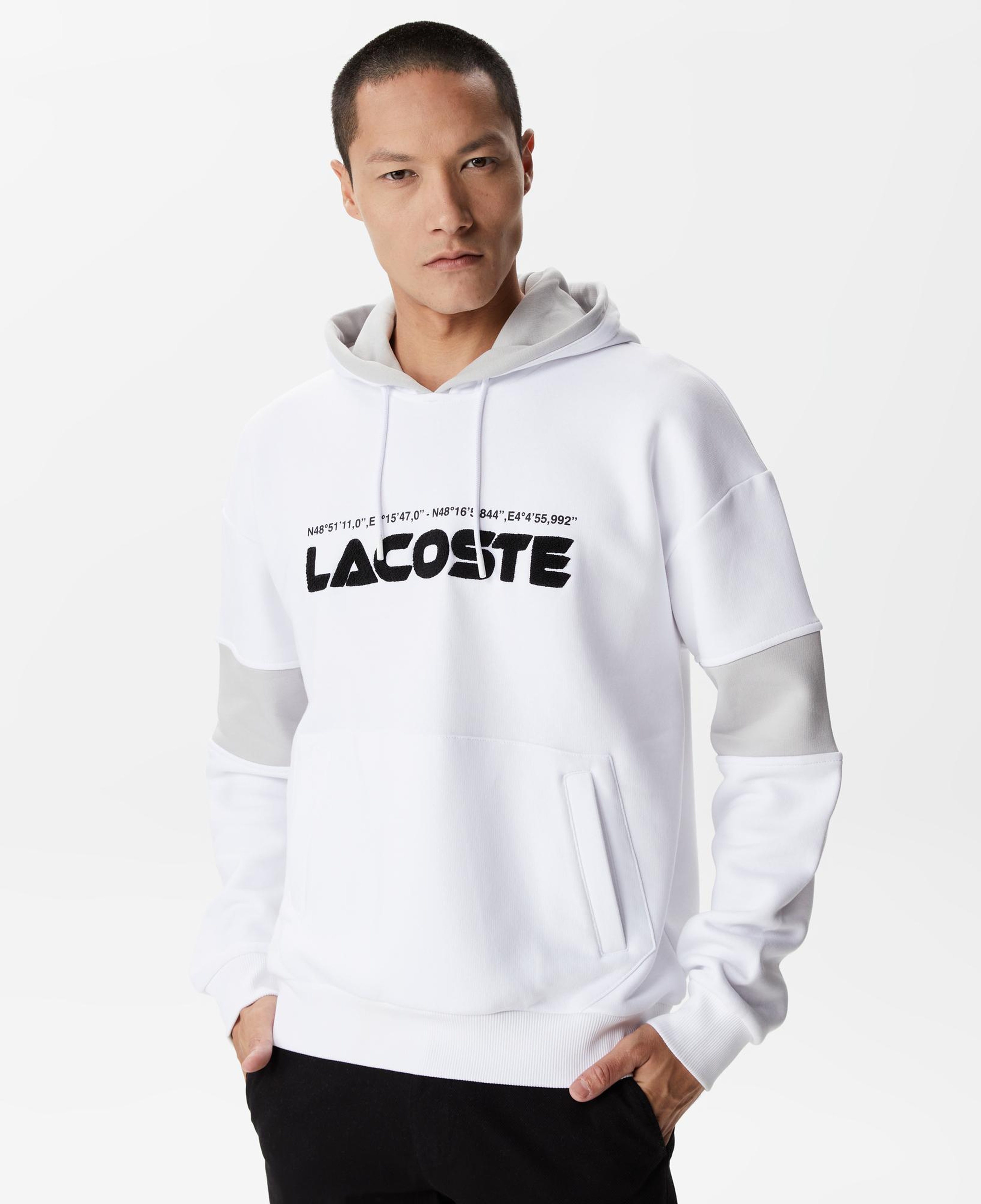 Erkek Relaxed Fit Kapüşonlu Renk Bloklu Beyaz Sweatshirt