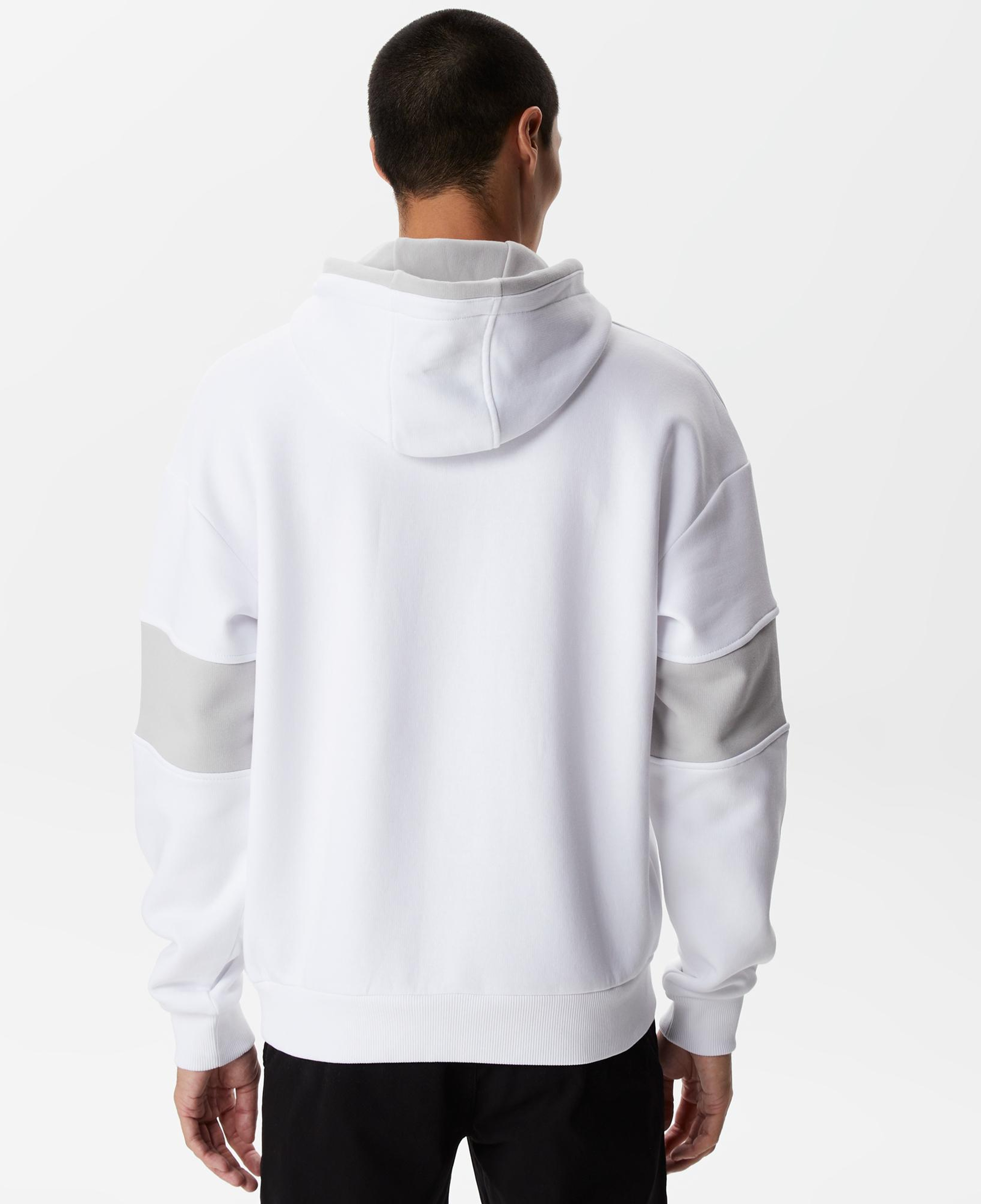 Erkek Relaxed Fit Kapüşonlu Renk Bloklu Beyaz Sweatshirt