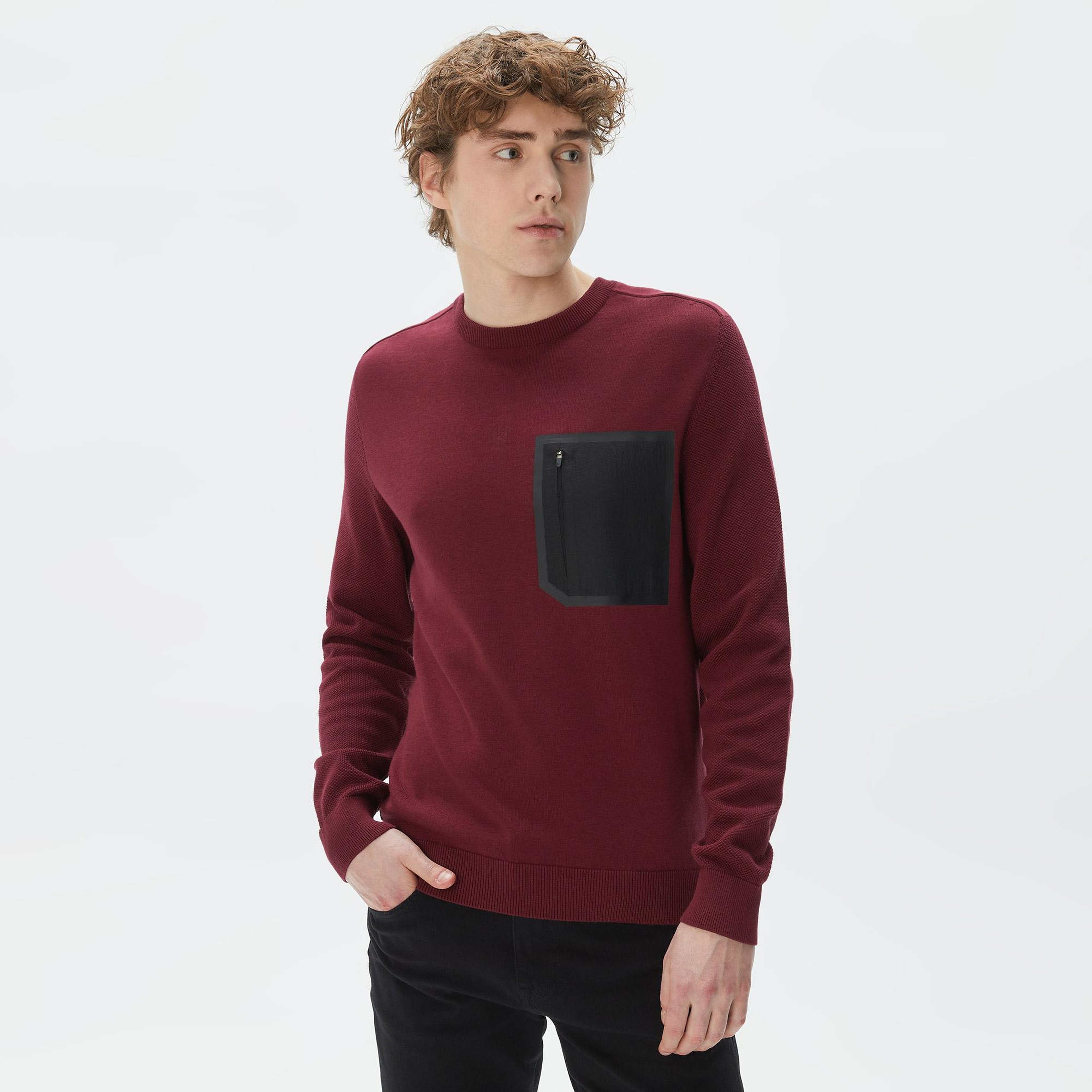 Erkek Regular Fit Bisiklet Yaka Bordo Triko