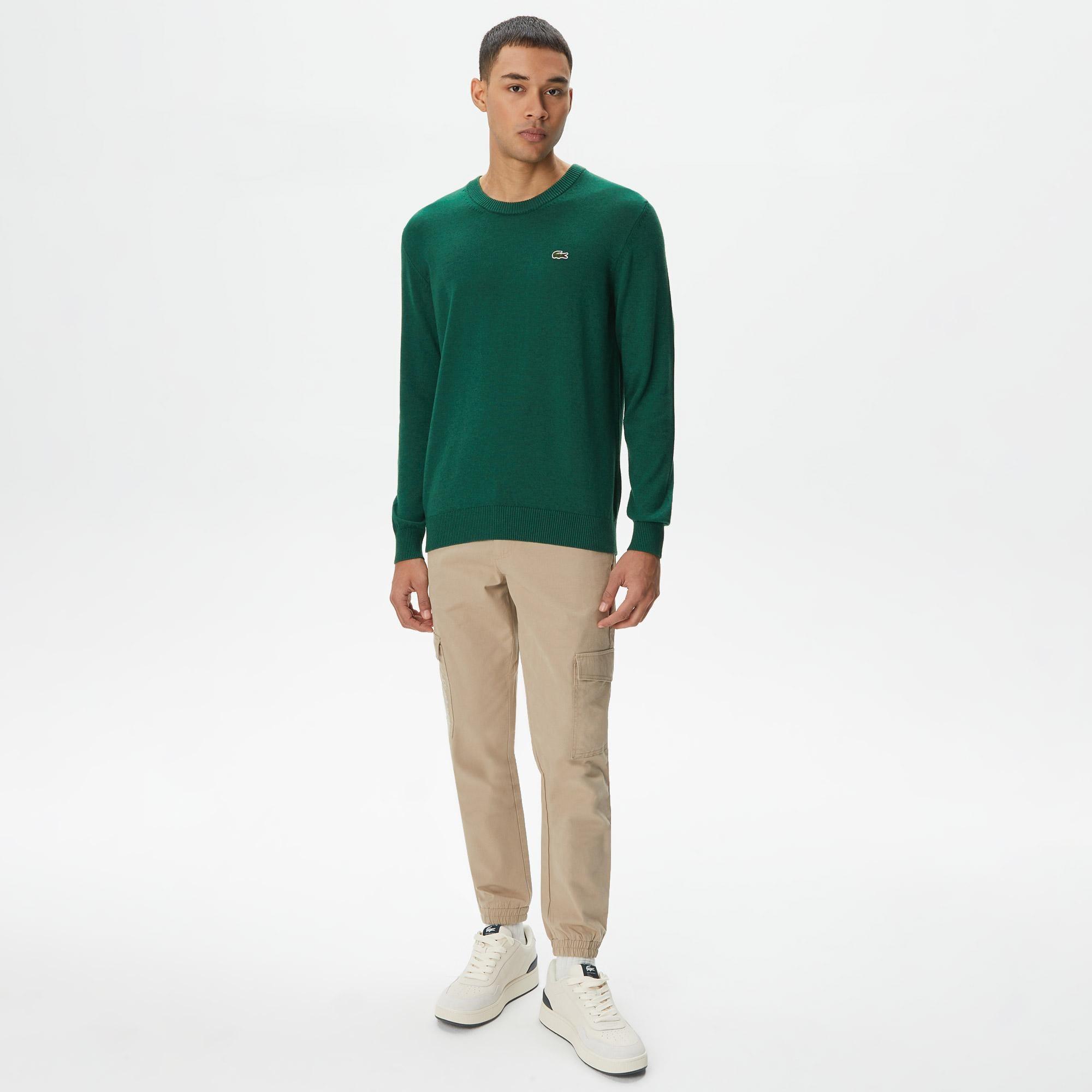Lacoste Erkek Regular Fit Bisiklet Yaka Yeşil Yün Karışımlı Triko