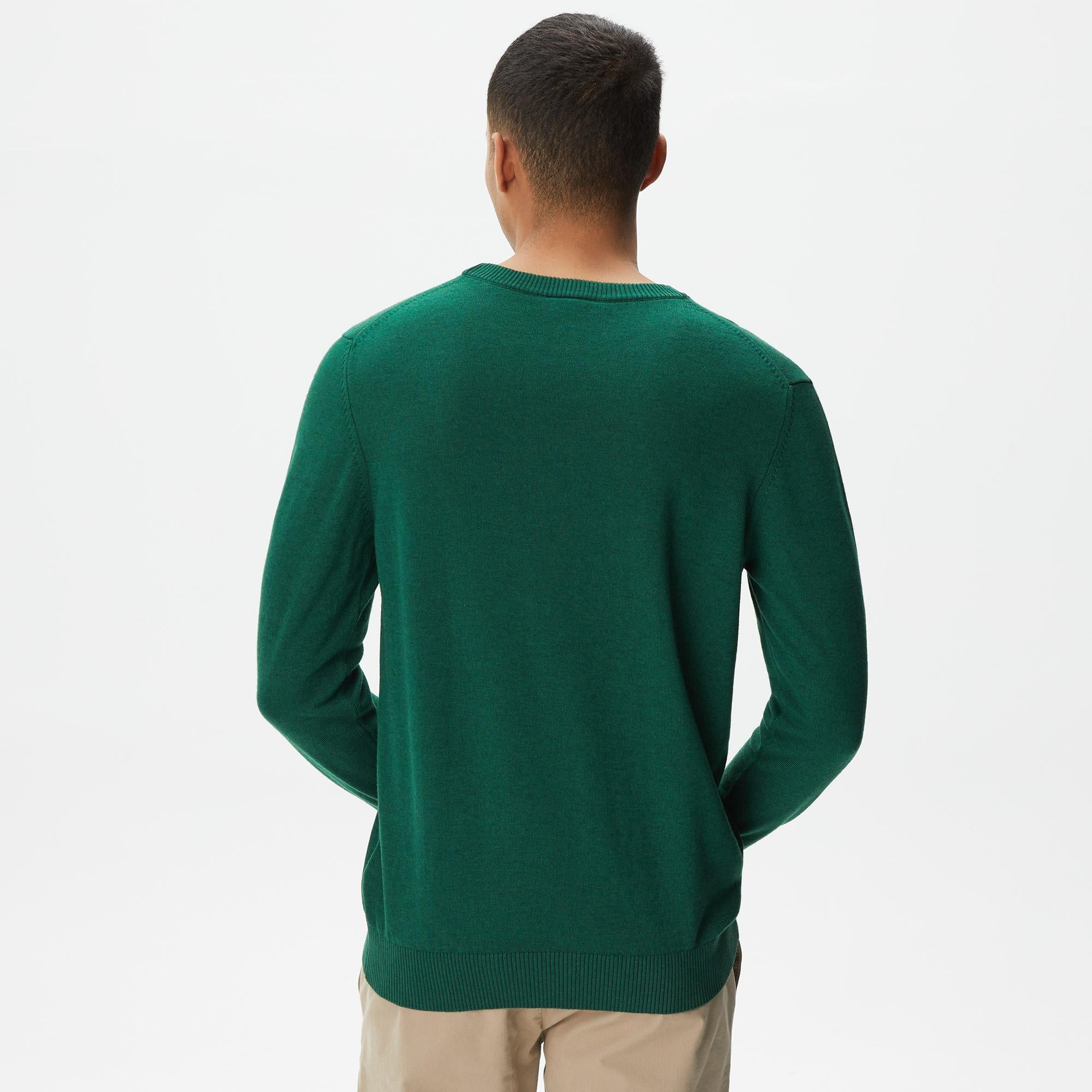 Lacoste Erkek Regular Fit Bisiklet Yaka Yeşil Yün Karışımlı Triko