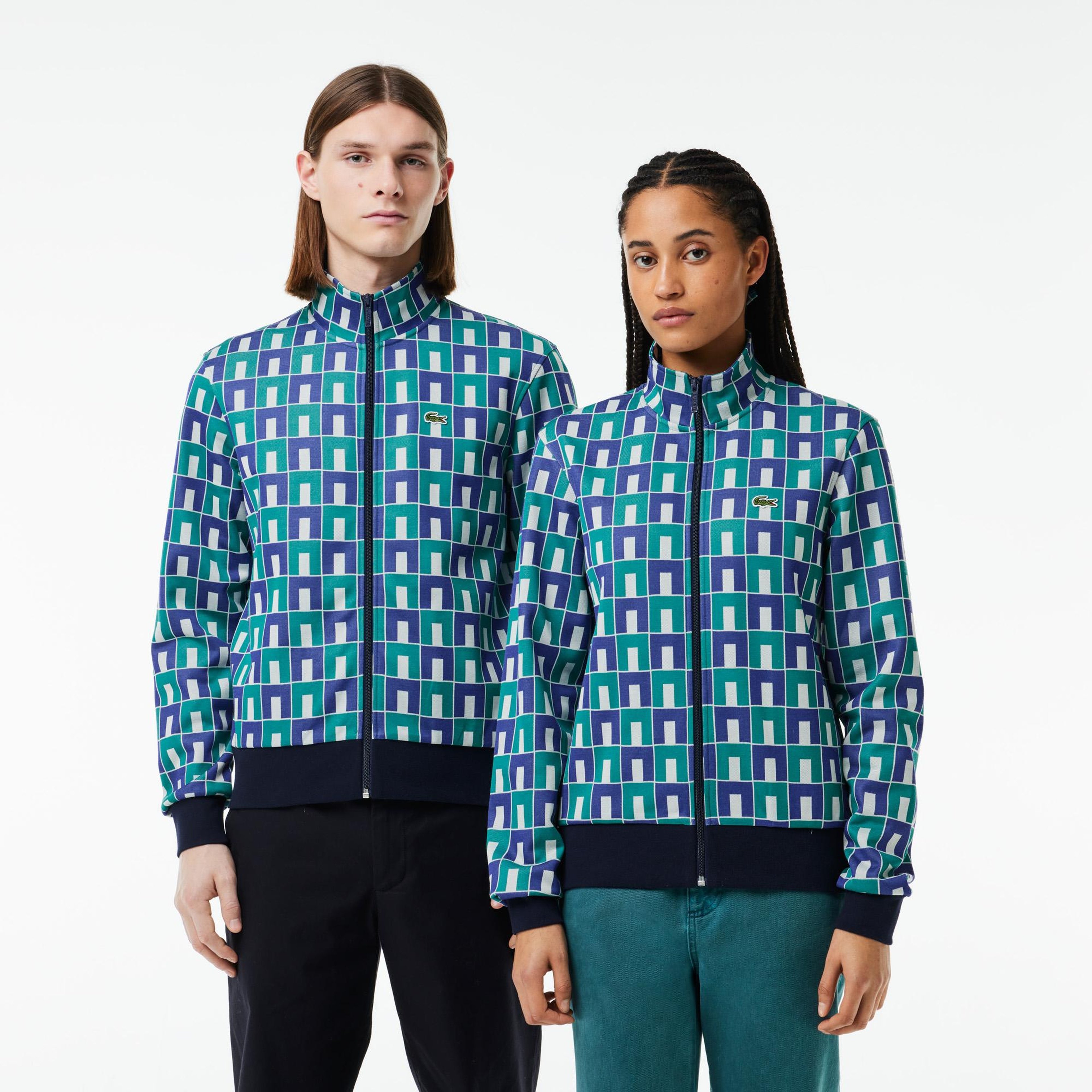 Unisex Regular Fit Fermuarlı Desenli Renkli Sweatshirt