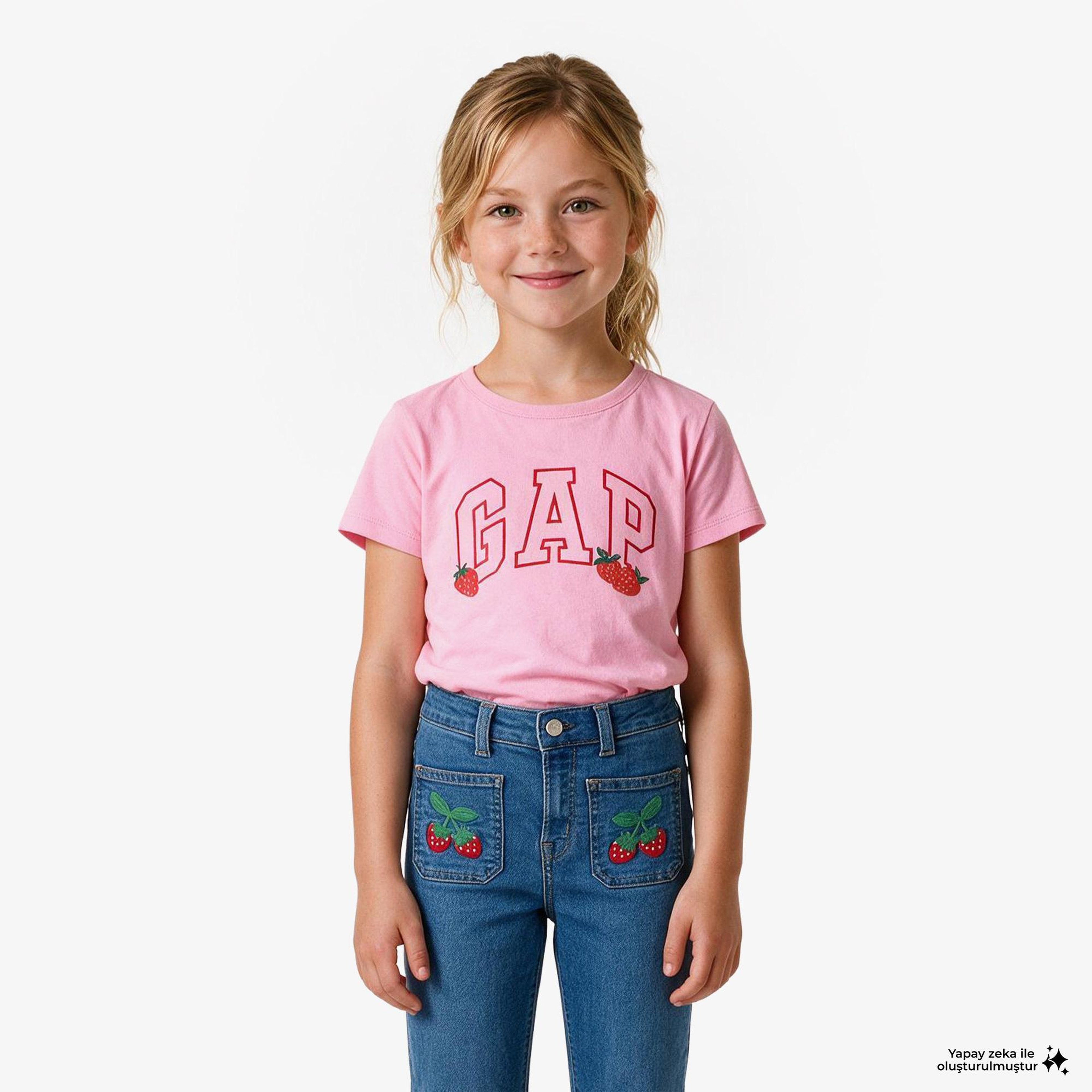 Gap V-Logo Ss Tee Sp26 Çocuk Pembe T-Shirt