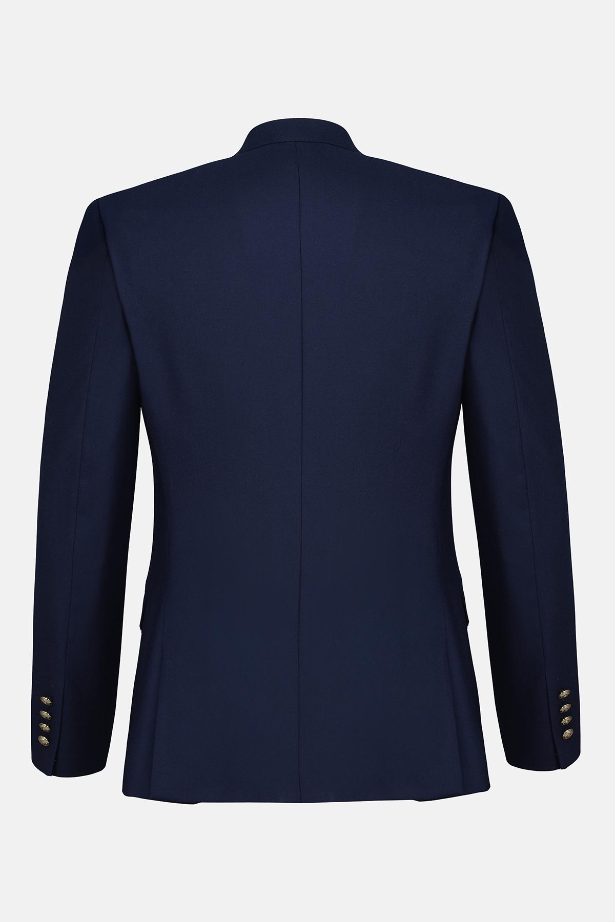 Erkek Lacivert Yün Loro Piana Kumaşıyla Üretilmiş Blazer Ceket