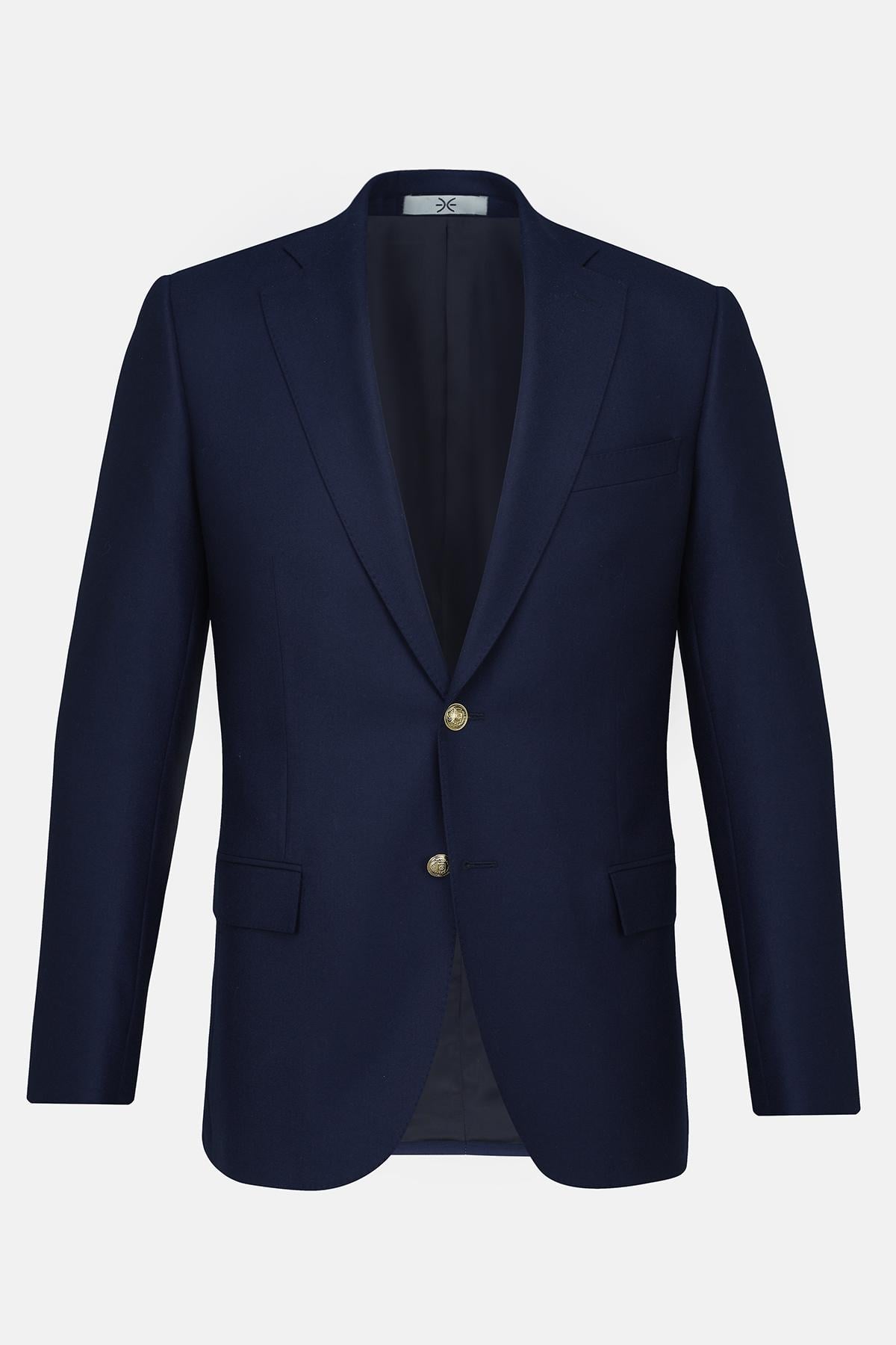 Erkek Lacivert Yün Loro Piana Kumaşıyla Üretilmiş Blazer Ceket