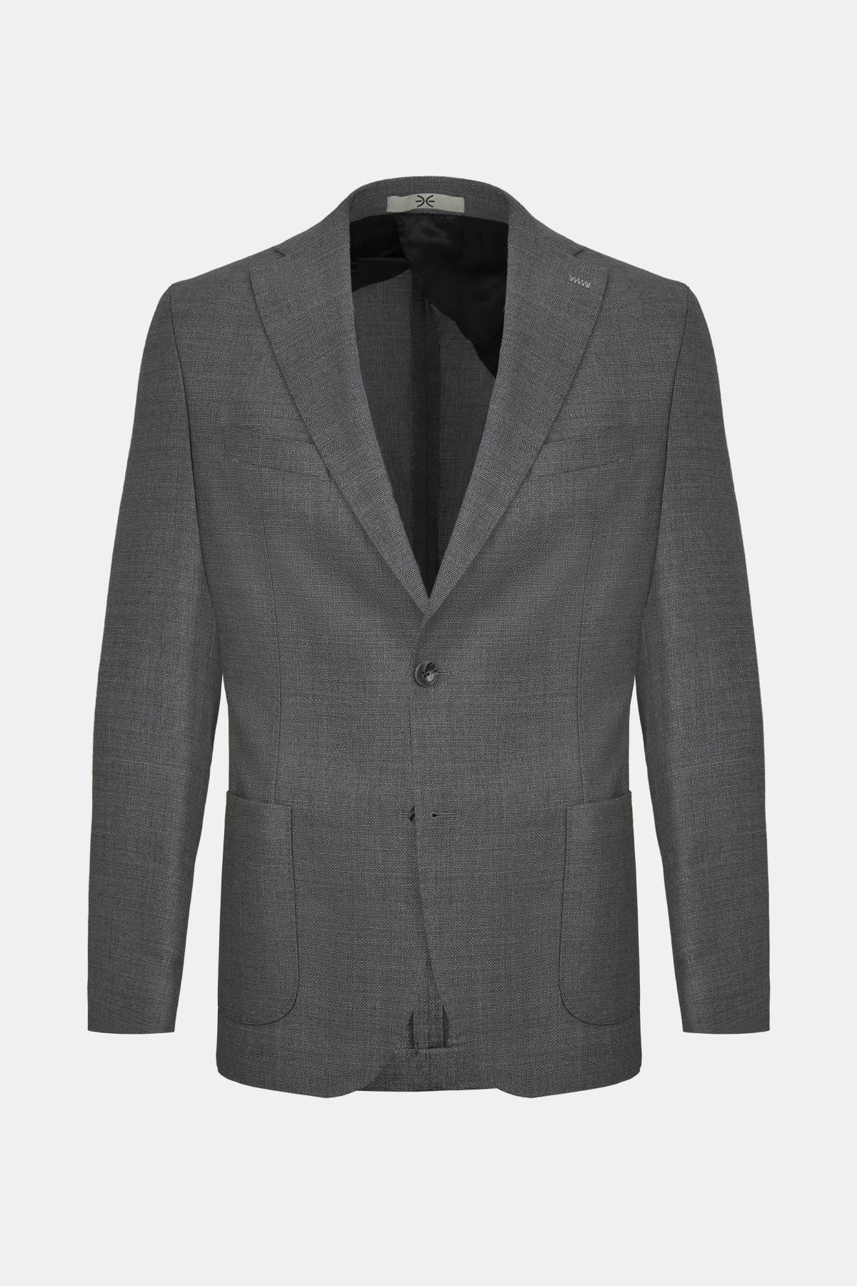 Erkek Gri Vitale Barberis Kumaşıyla Üretilmiş Yün Ceket