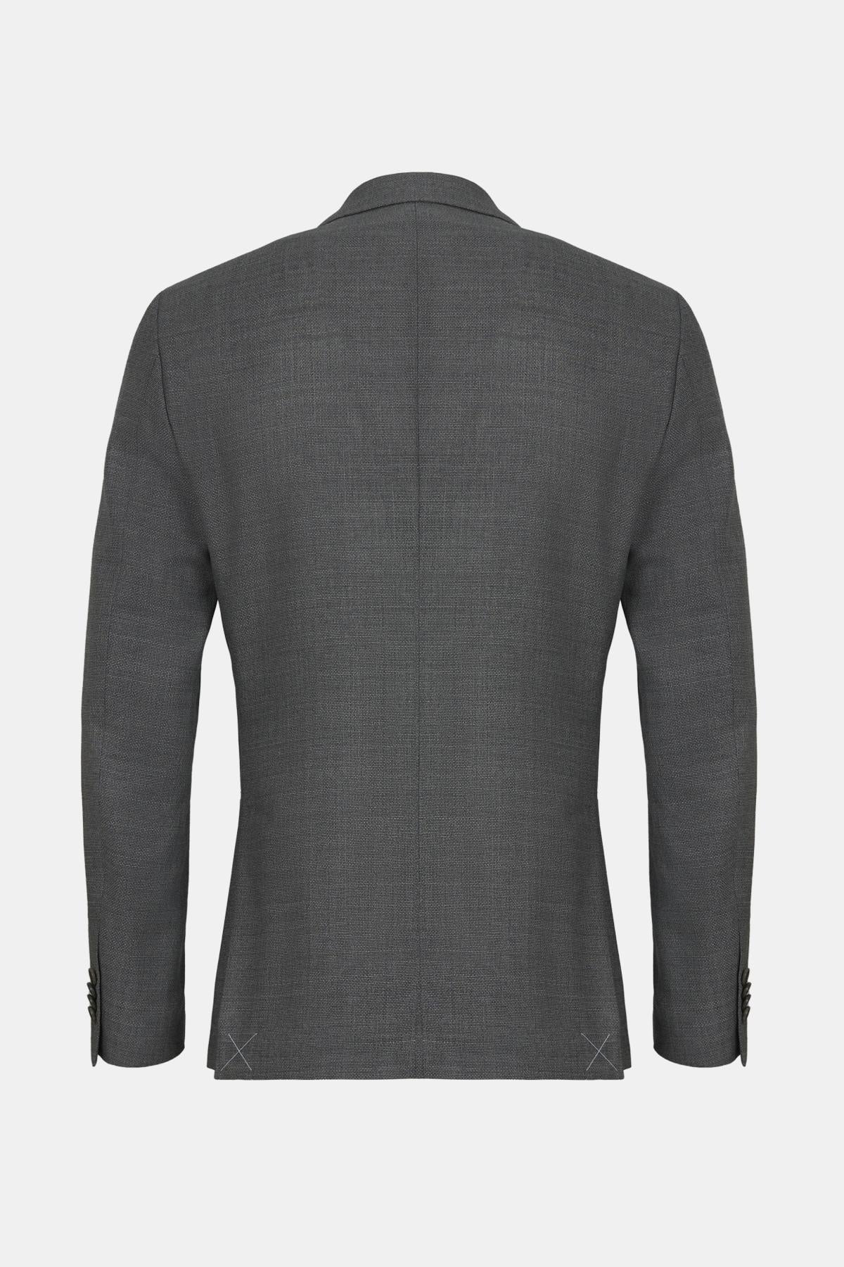 Erkek Gri Vitale Barberis Kumaşıyla Üretilmiş Yün Ceket