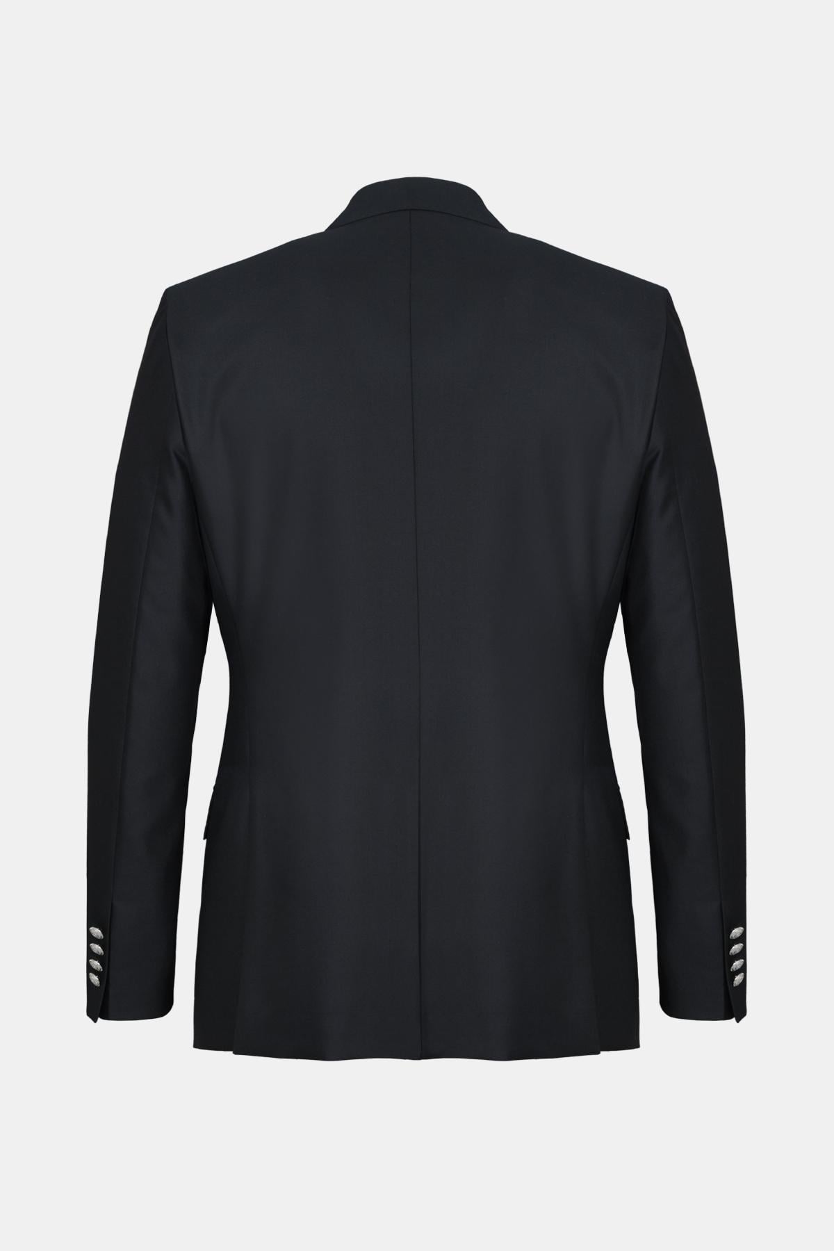 Erkek Siyah Loro Piana Kumaşıyla Üretilmiş Yün Blazer Ceket
