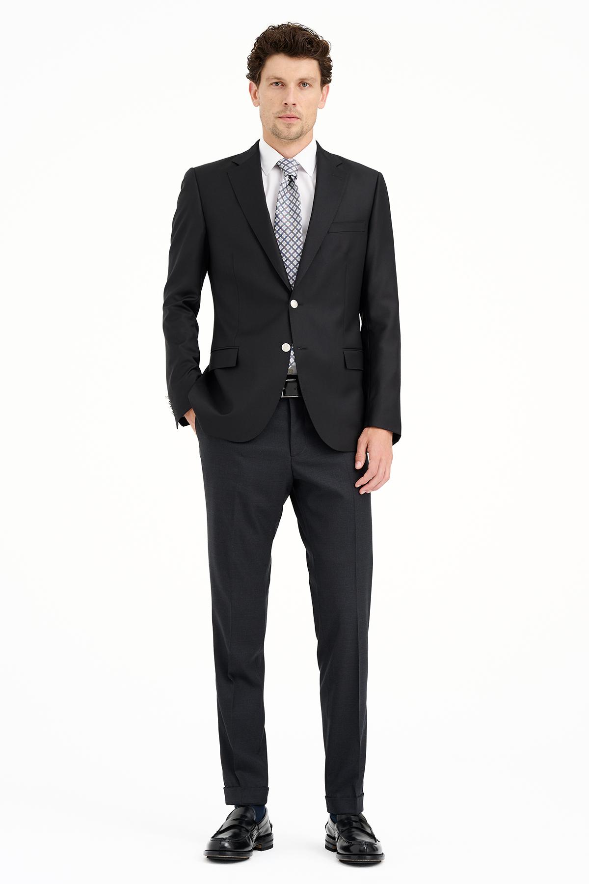 Erkek Siyah Loro Piana Kumaşıyla Üretilmiş Yün Blazer Ceket