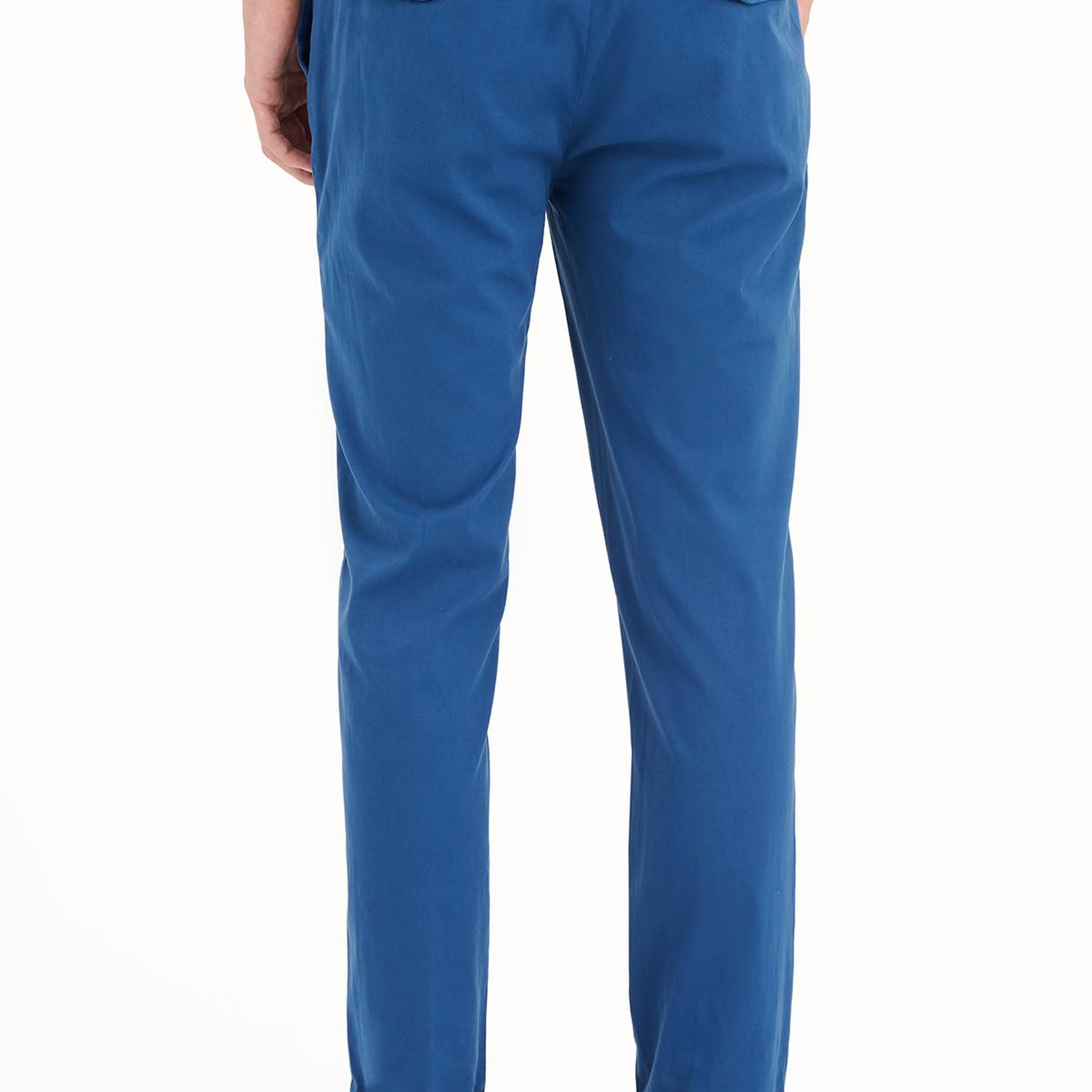 Erkek Mavi İpek Karışımlı Chino Pantolon