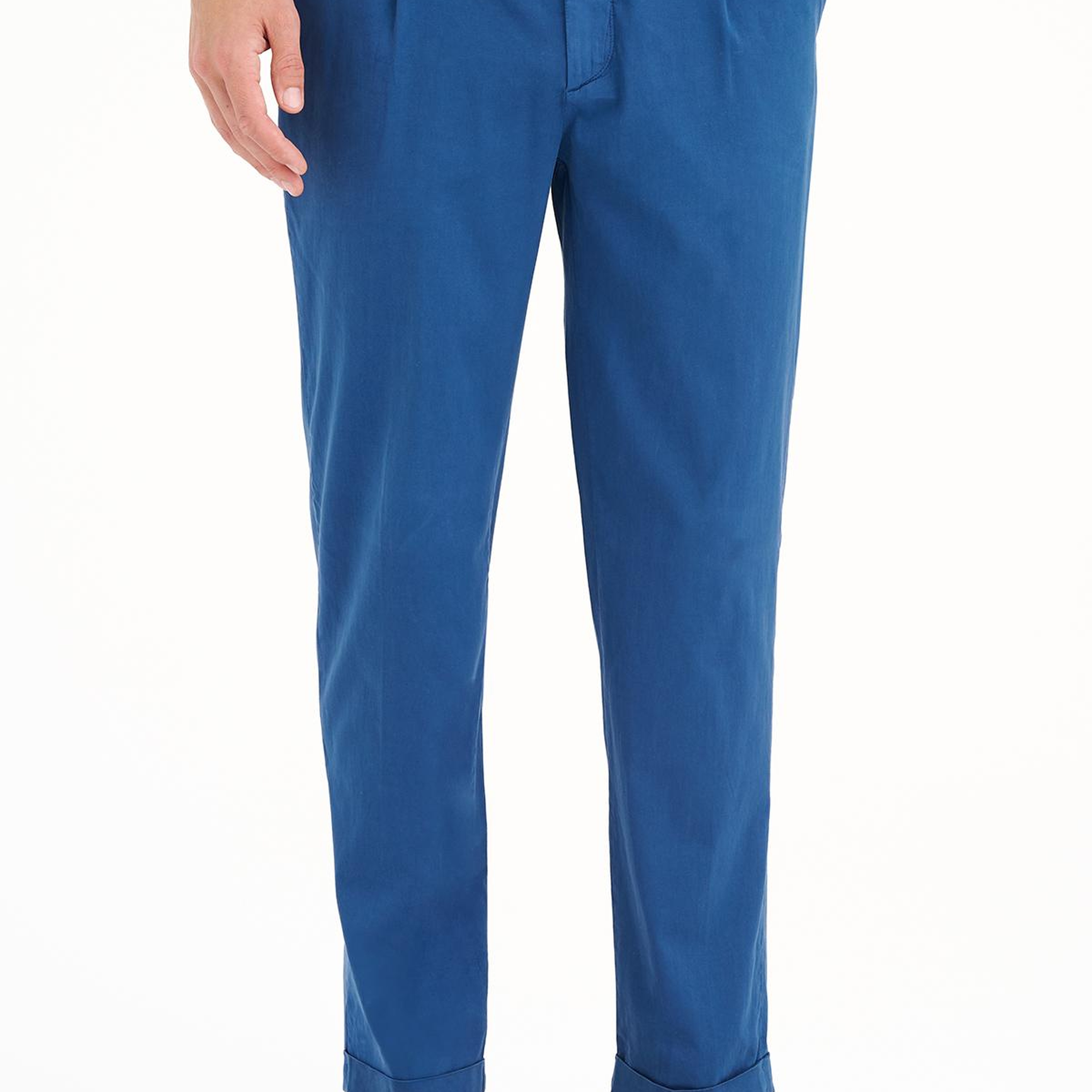 Erkek Mavi İpek Karışımlı Chino Pantolon