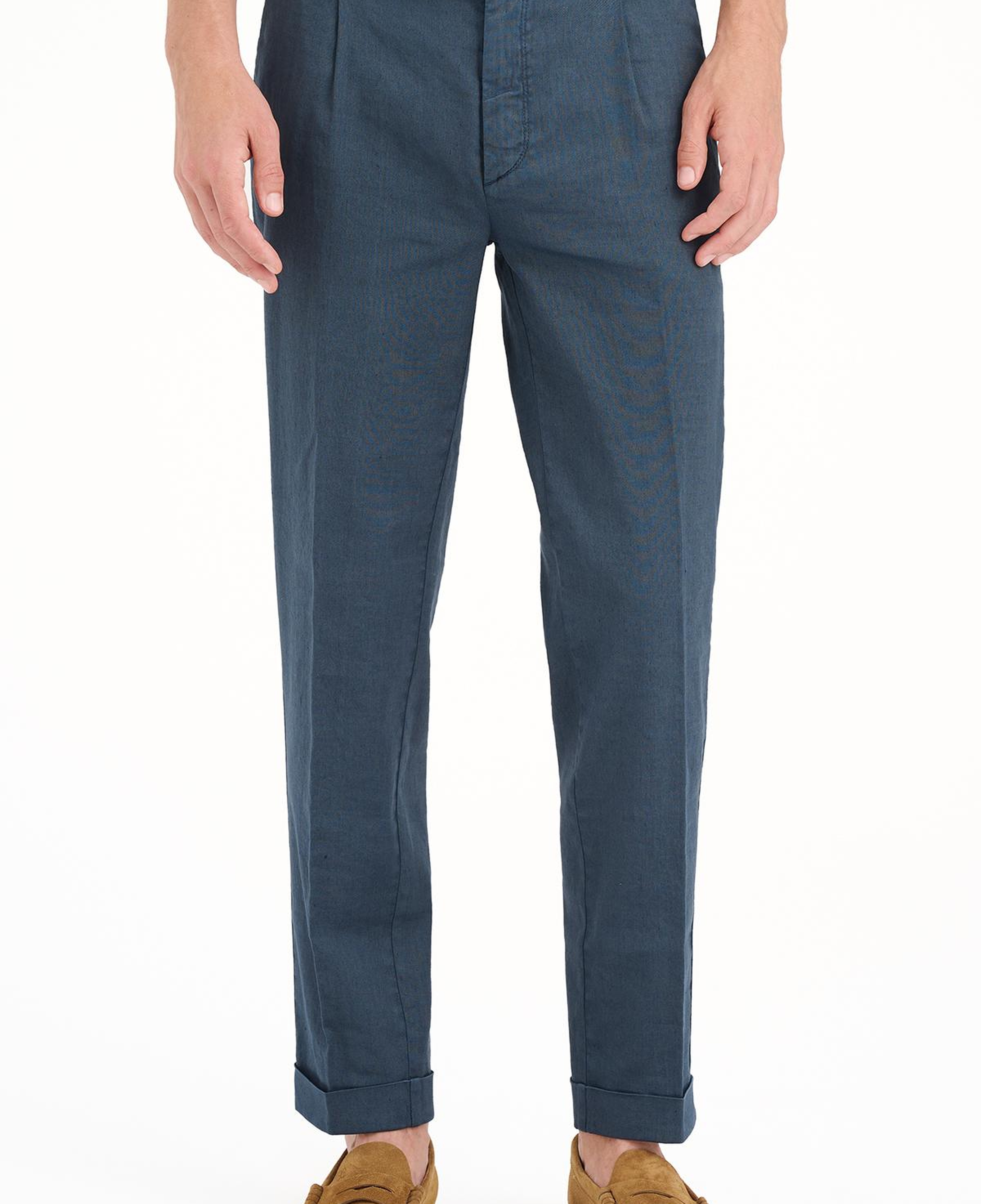 Erkek Lacivert Keten Karışımlı Chino Pantolon