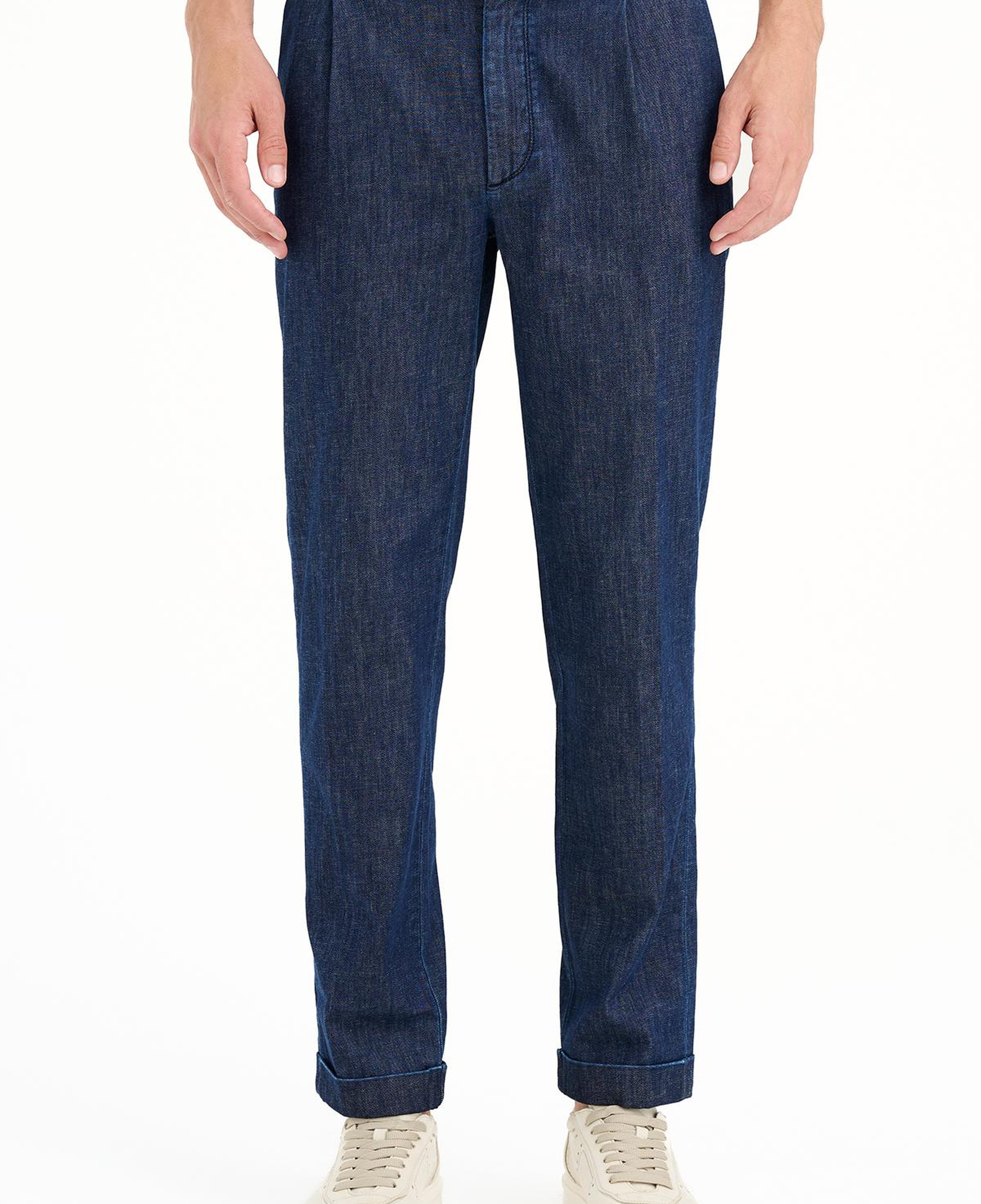 Erkek Lacivert Keten Karışımlı Jean Pantolon
