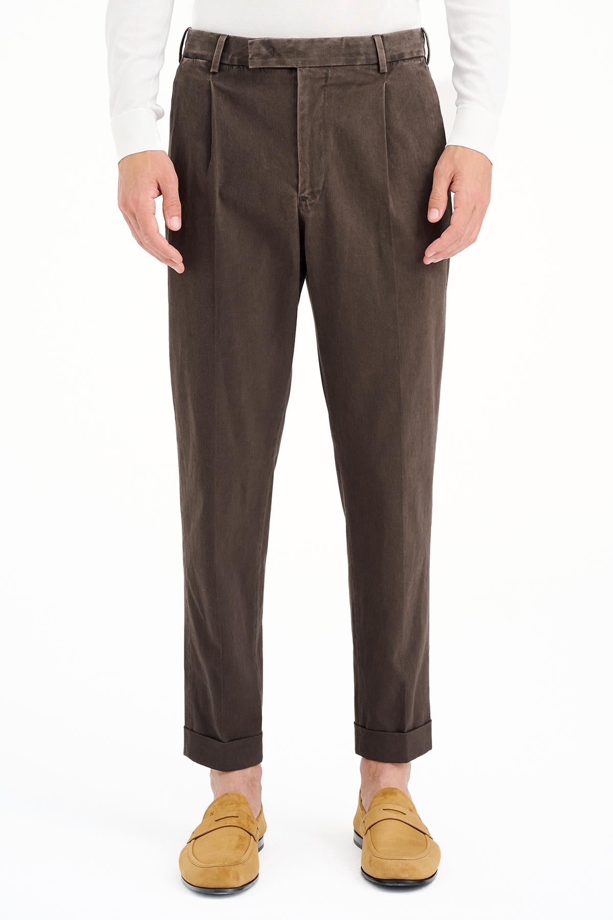 Erkek Kahverengi Slim Fit Chino Pantolon