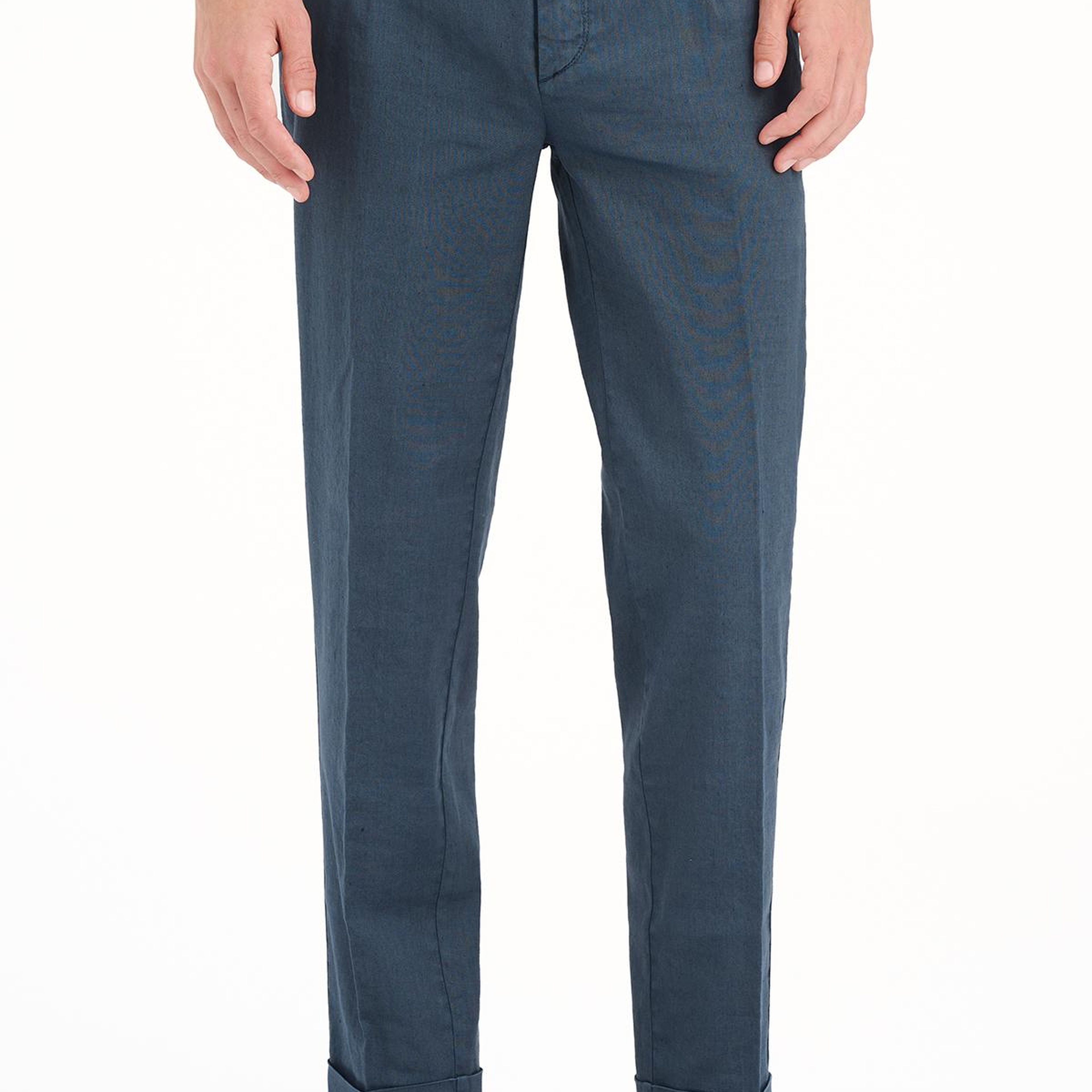 Erkek Lacivert Keten Karışımlı Chino Pantolon