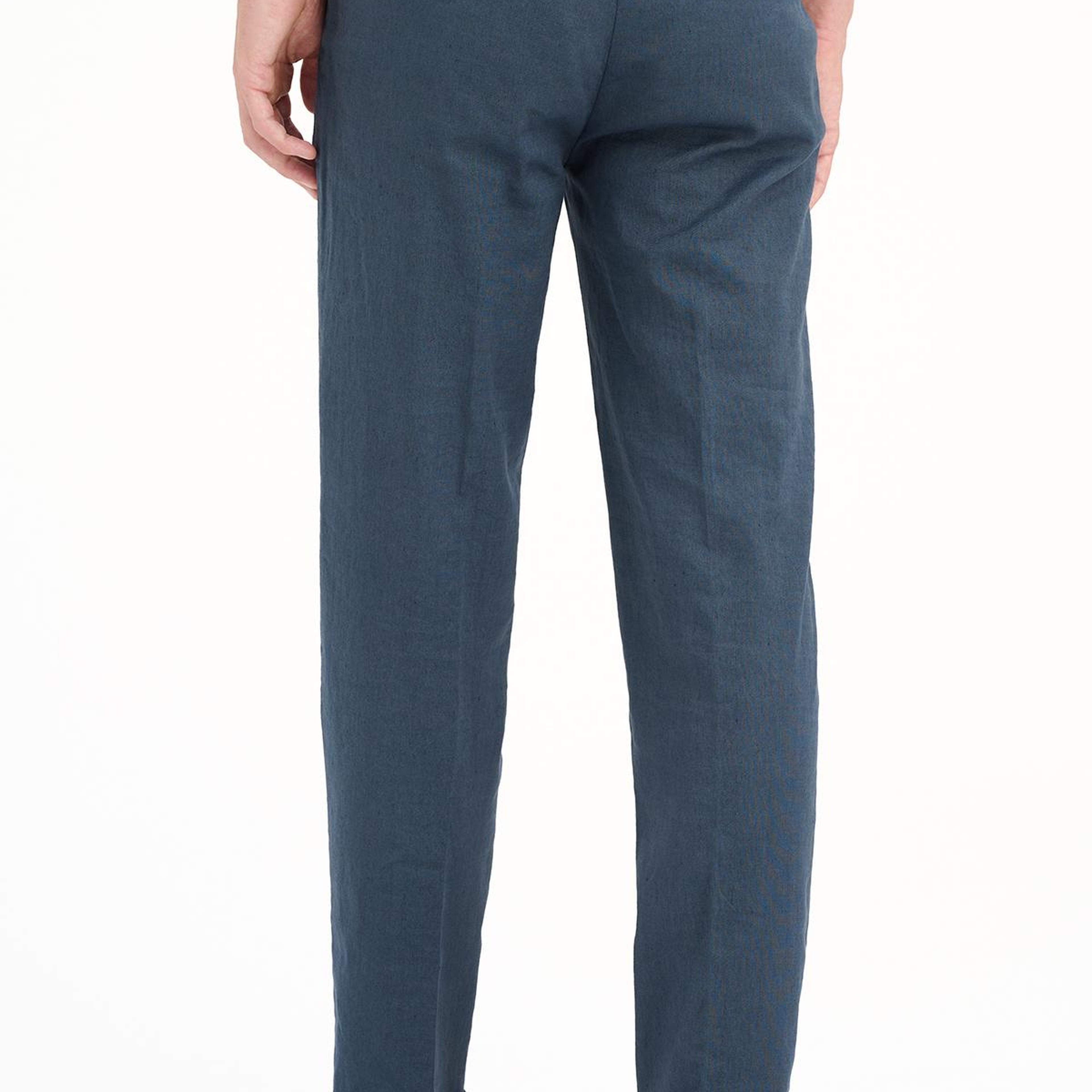 Erkek Lacivert Keten Karışımlı Chino Pantolon