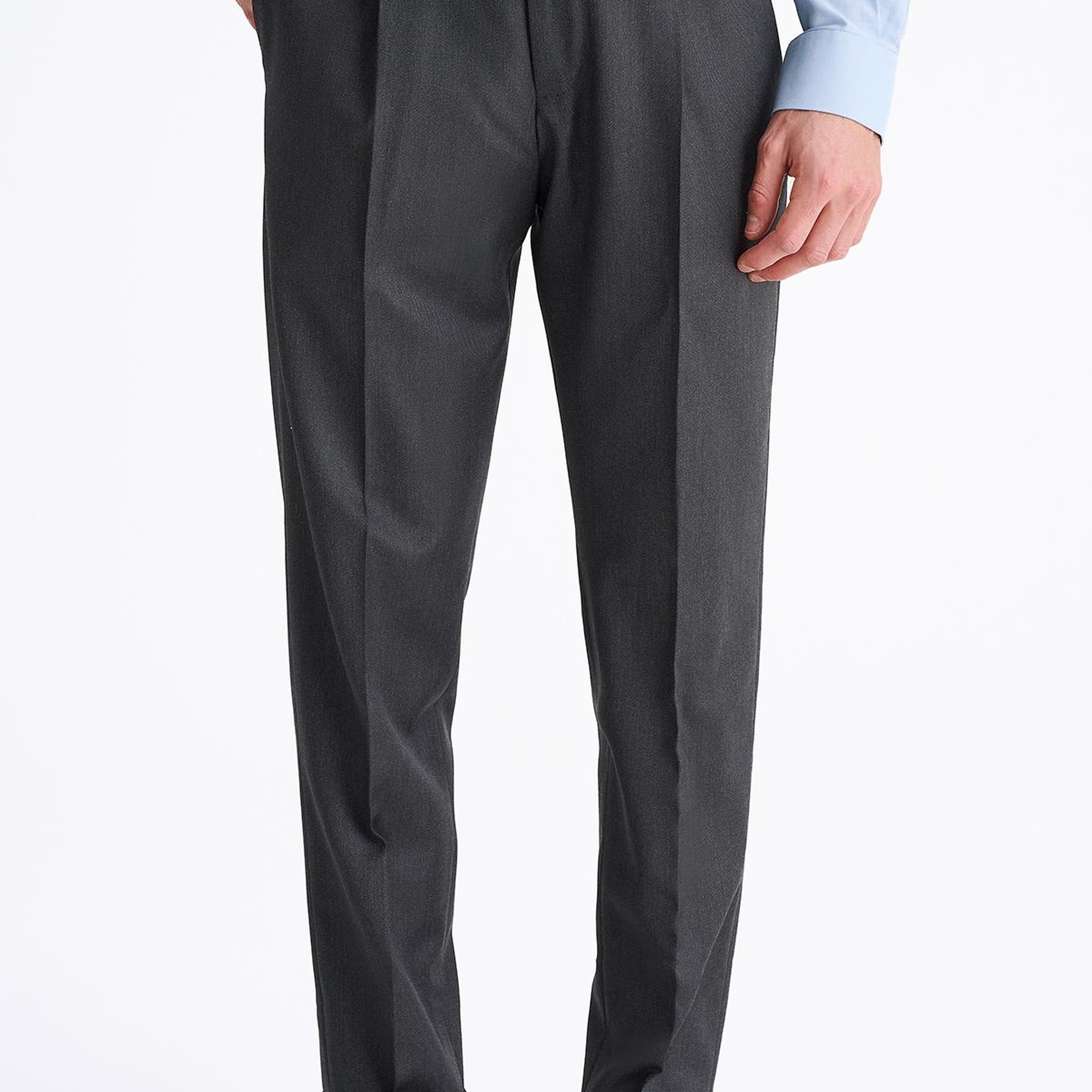 Erkek Açık Gri Yün Slim Fit Klasik Pantolon