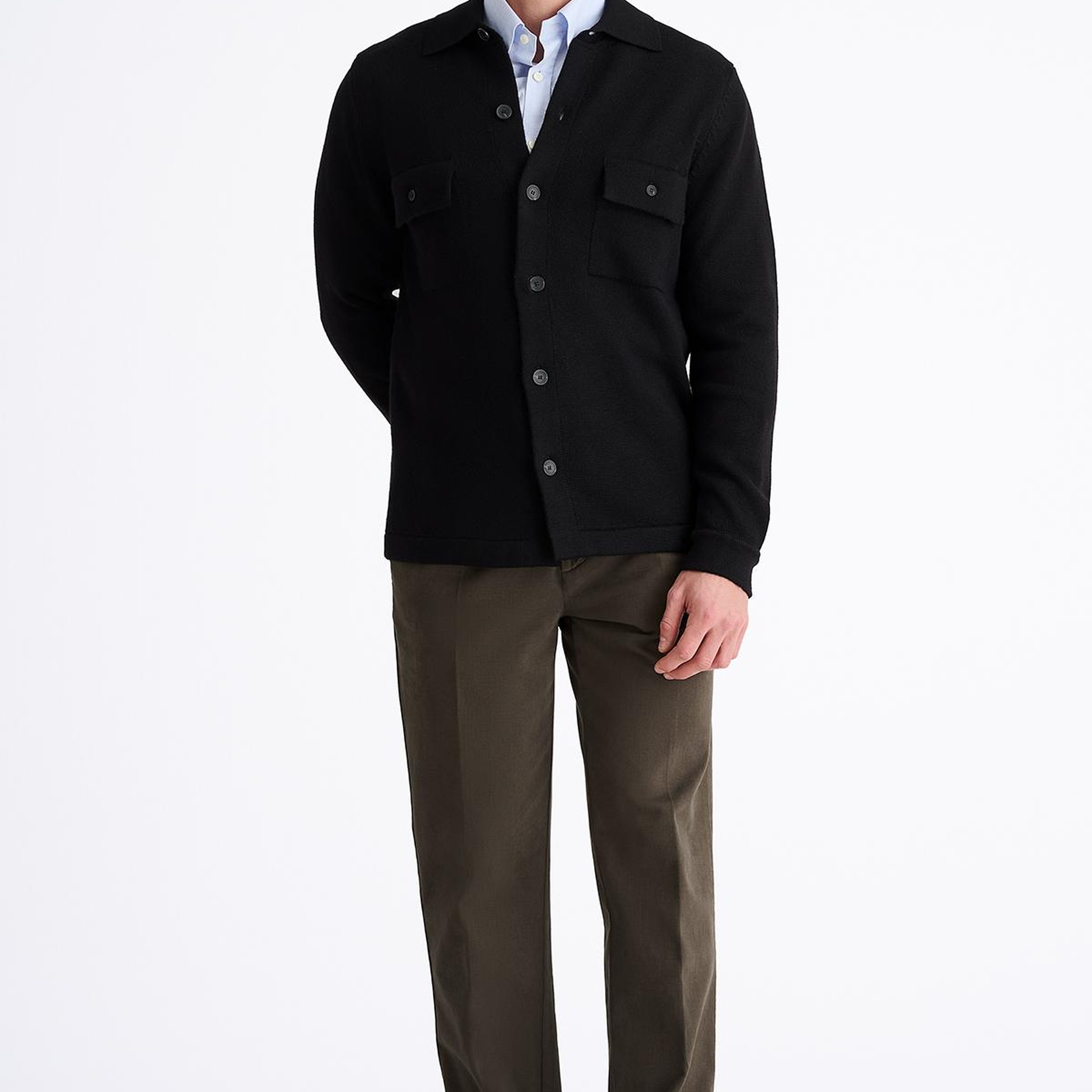 Erkek Siyah Extrafine Yün Overshirt Triko