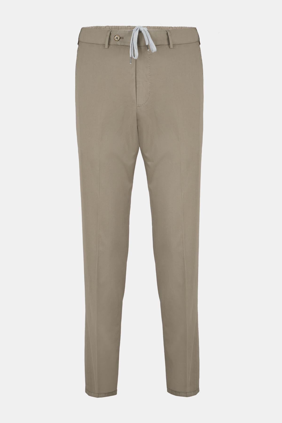 Erkek Vizon Slim Fit Elastik Bel İpek Karışımlı Jogger Pantolon