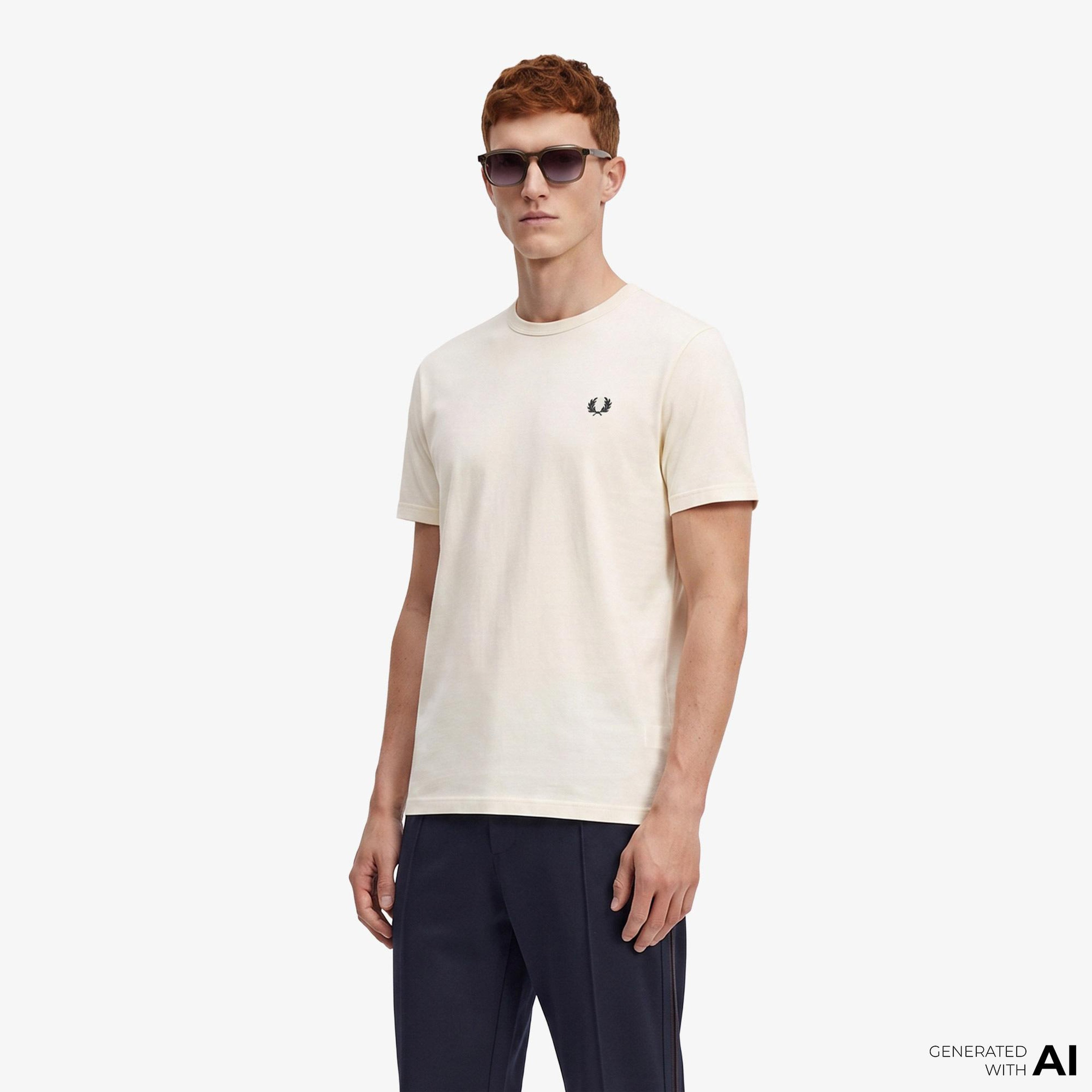 Fred Perry Ringer Erkek Krem T-Shirt