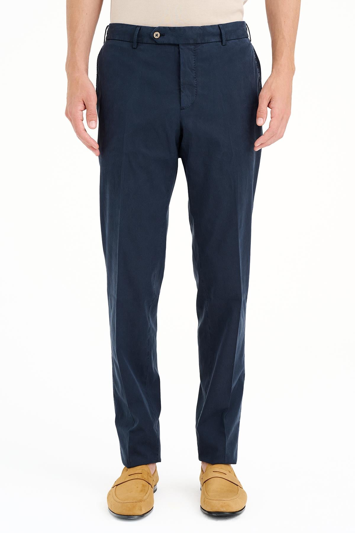 Erkek Lacivert Slim Fit Elastik Bel Lyocell Jogger Pantolon