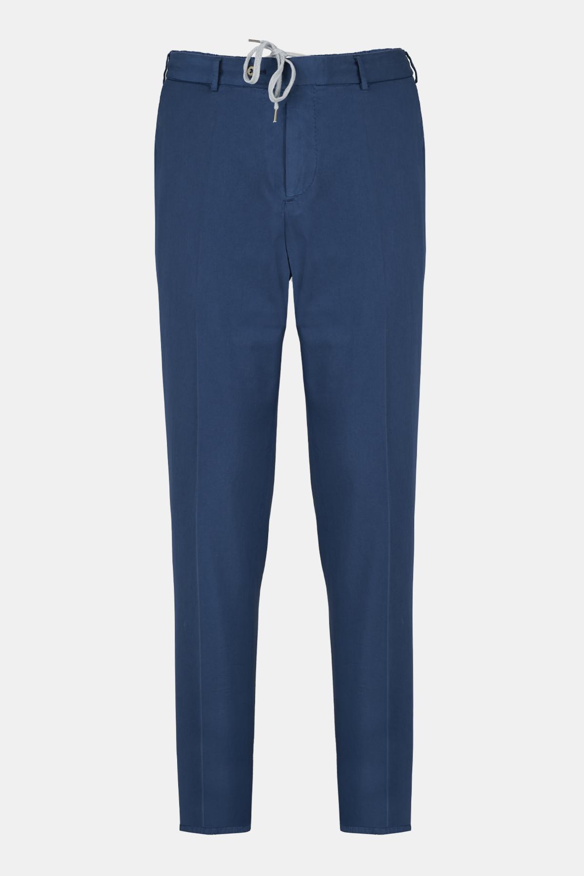 Erkek Lacivert Slim Fit Elastik Bel İpek Karışımlı Jogger Pantolon