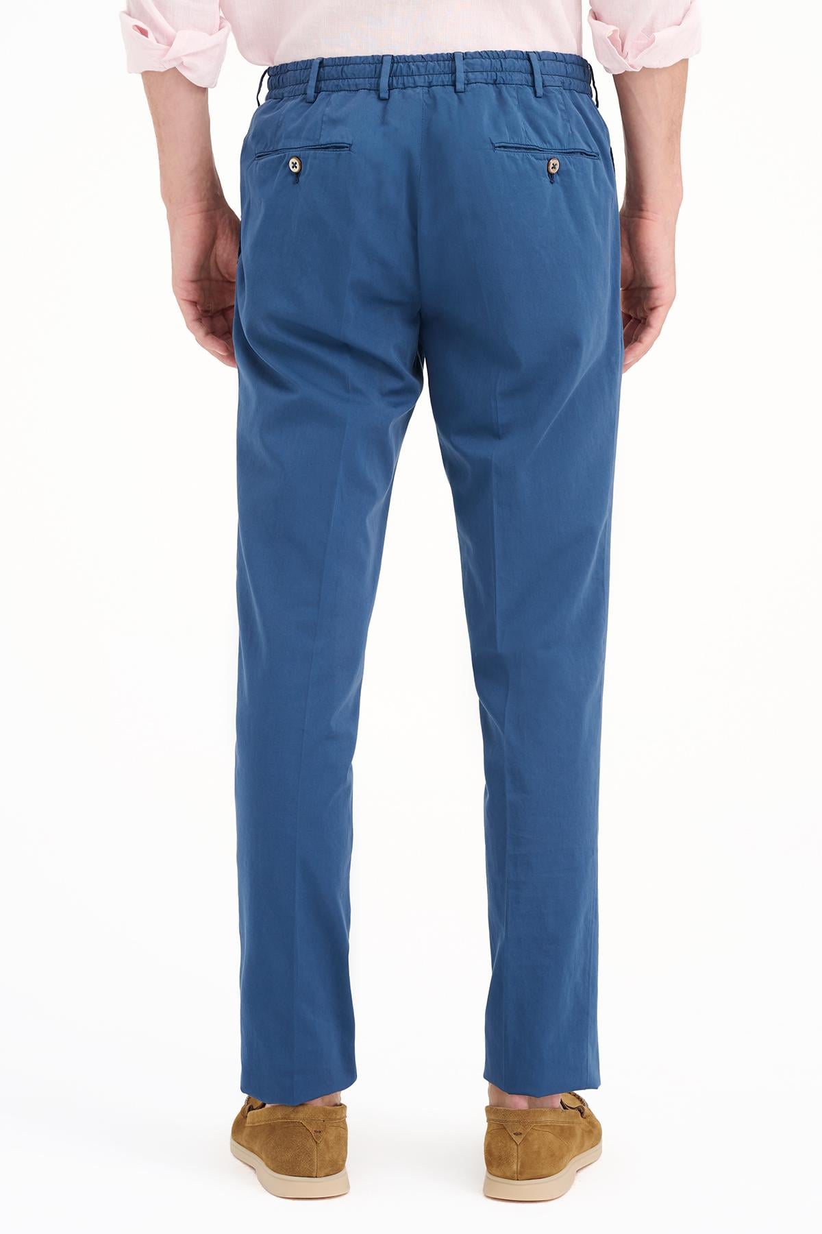 Erkek Lacivert Slim Fit Elastik Bel İpek Karışımlı Jogger Pantolon