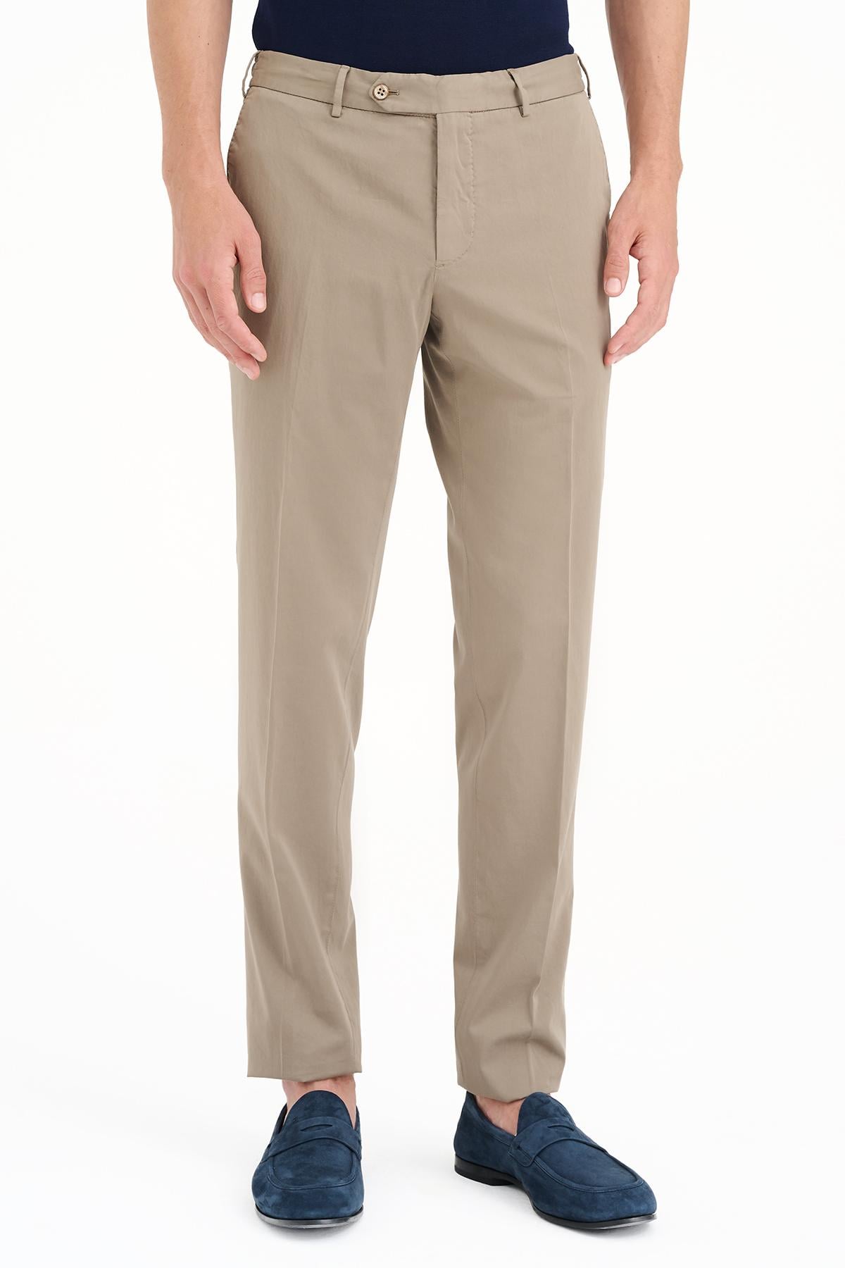 Erkek Vizon Slim Fit Elastik Bel İpek Karışımlı Jogger Pantolon