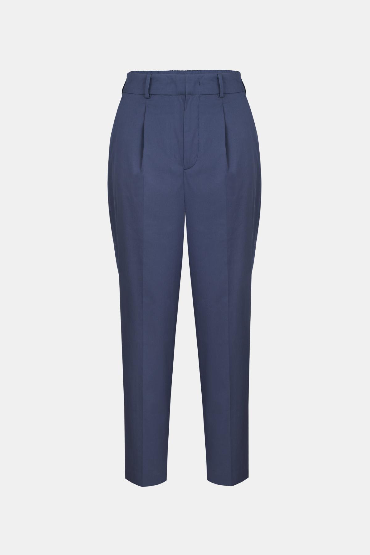 Kadın Lacivert Beli Lastikli Pilili Pantolon