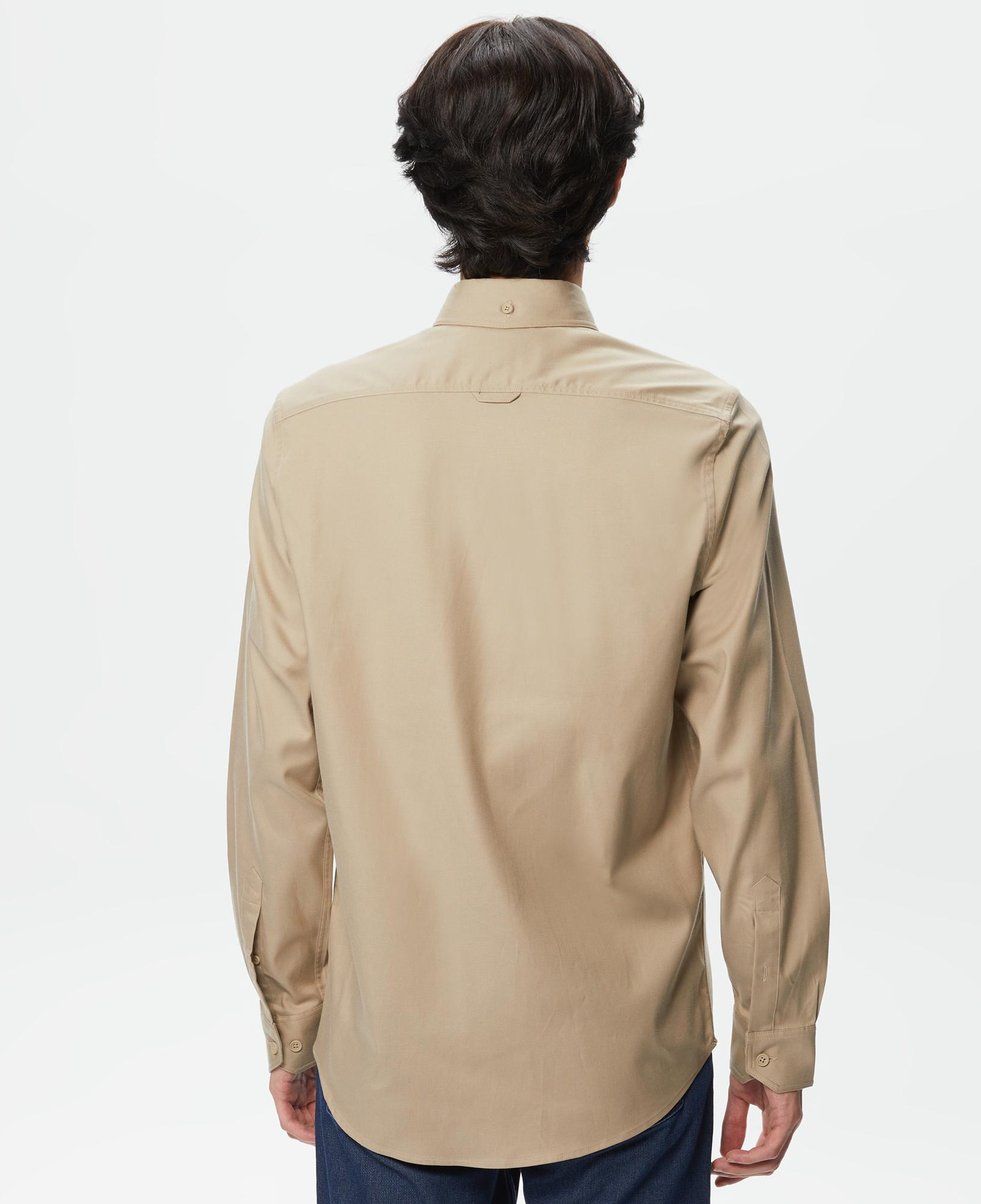 Erkek Slim Fit Düğmeli Yaka Bej Gömlek