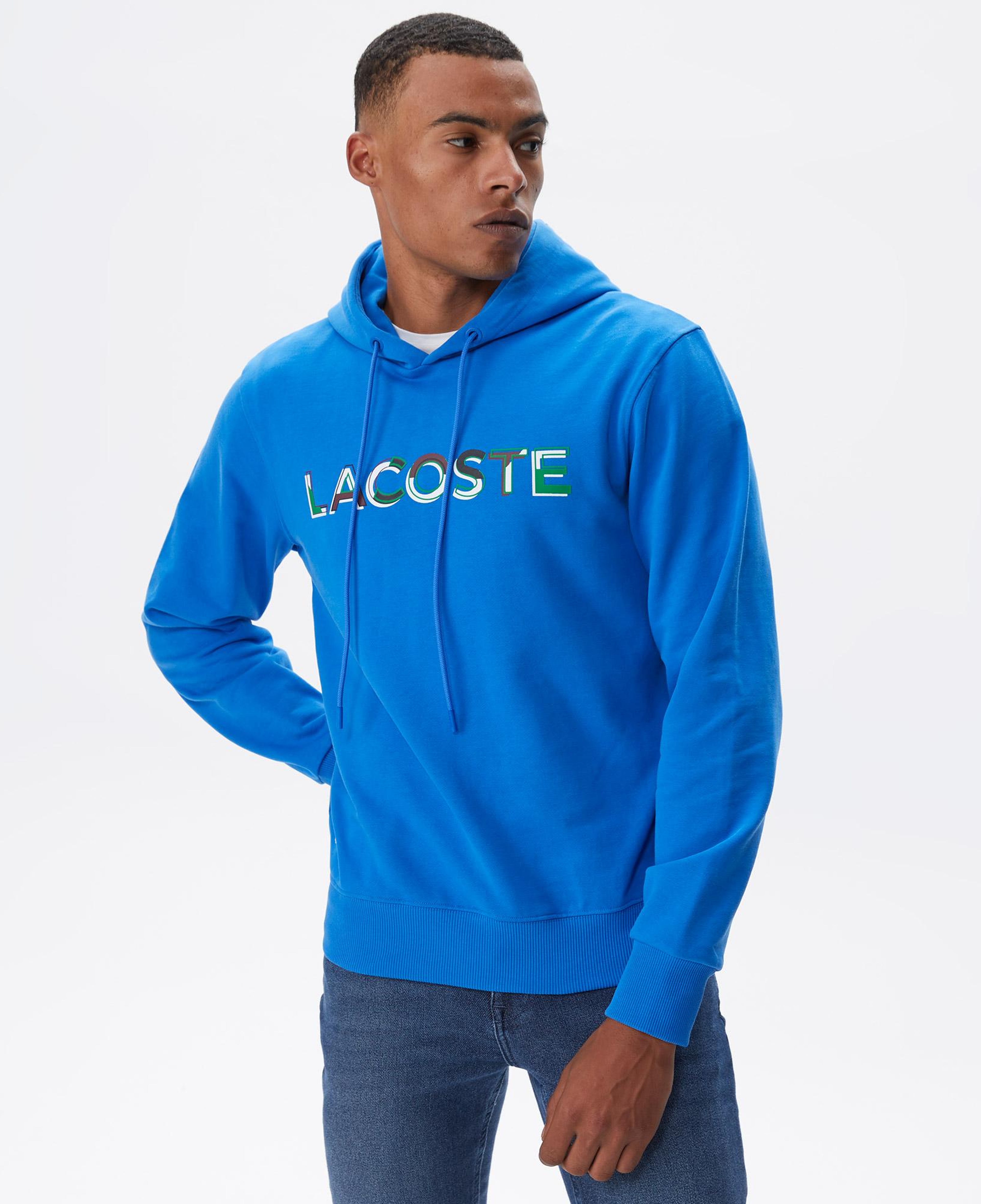 Erkek Regular Fit Kapüşonlu Baskılı Mavi Sweatshirt