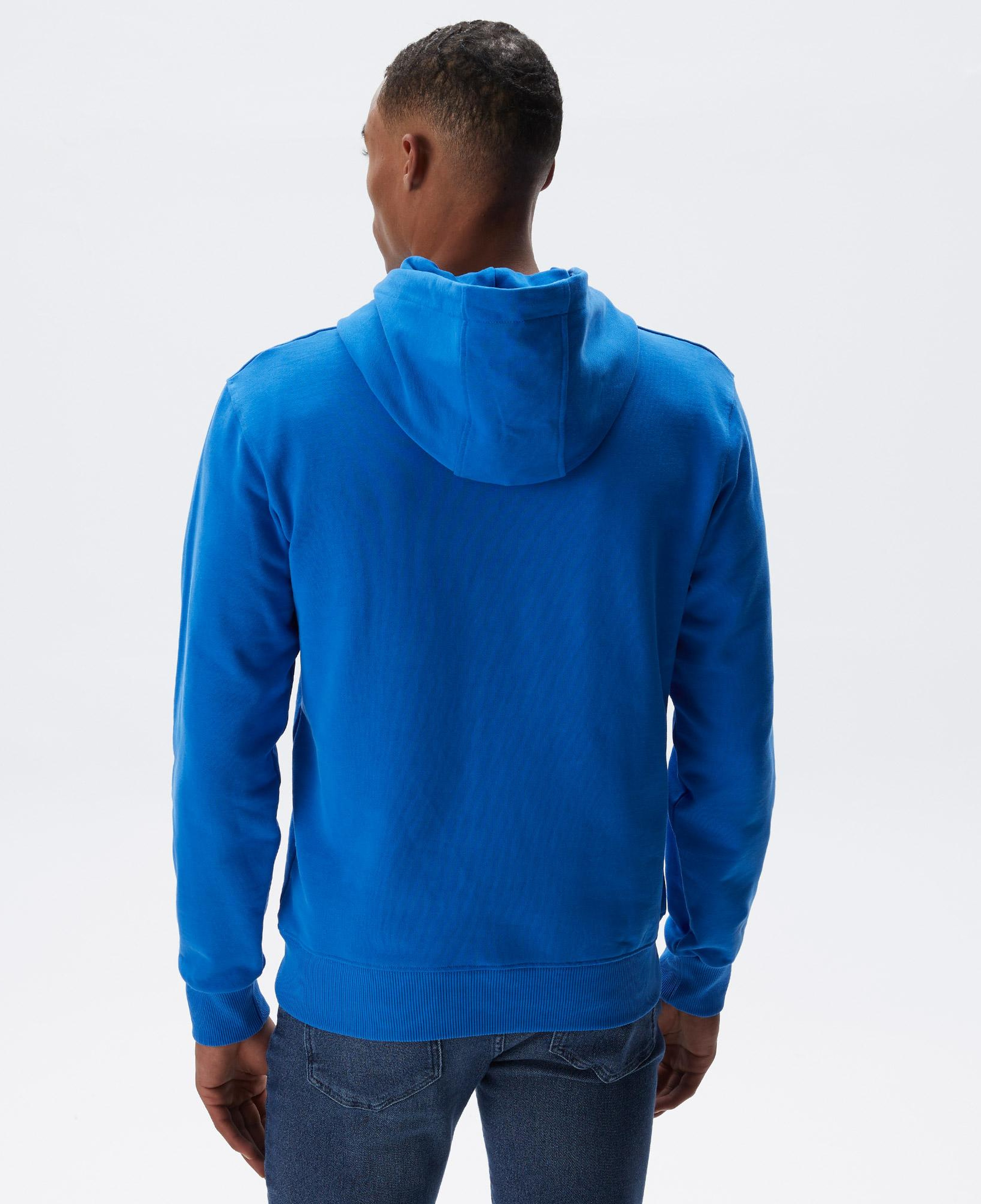 Erkek Regular Fit Kapüşonlu Baskılı Mavi Sweatshirt
