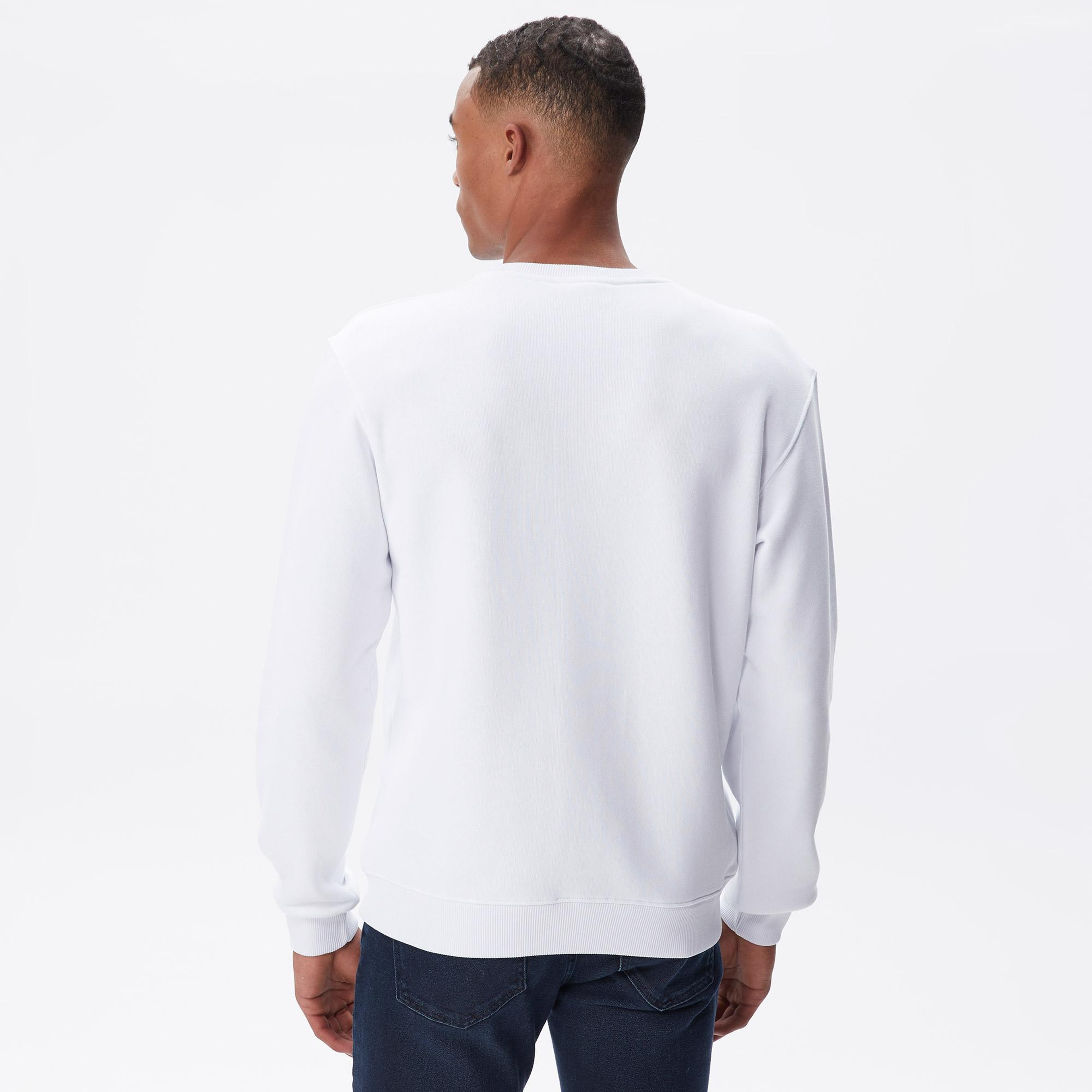 Erkek Regular Fit Bisiklet Yaka Baskılı Beyaz Sweatshirt