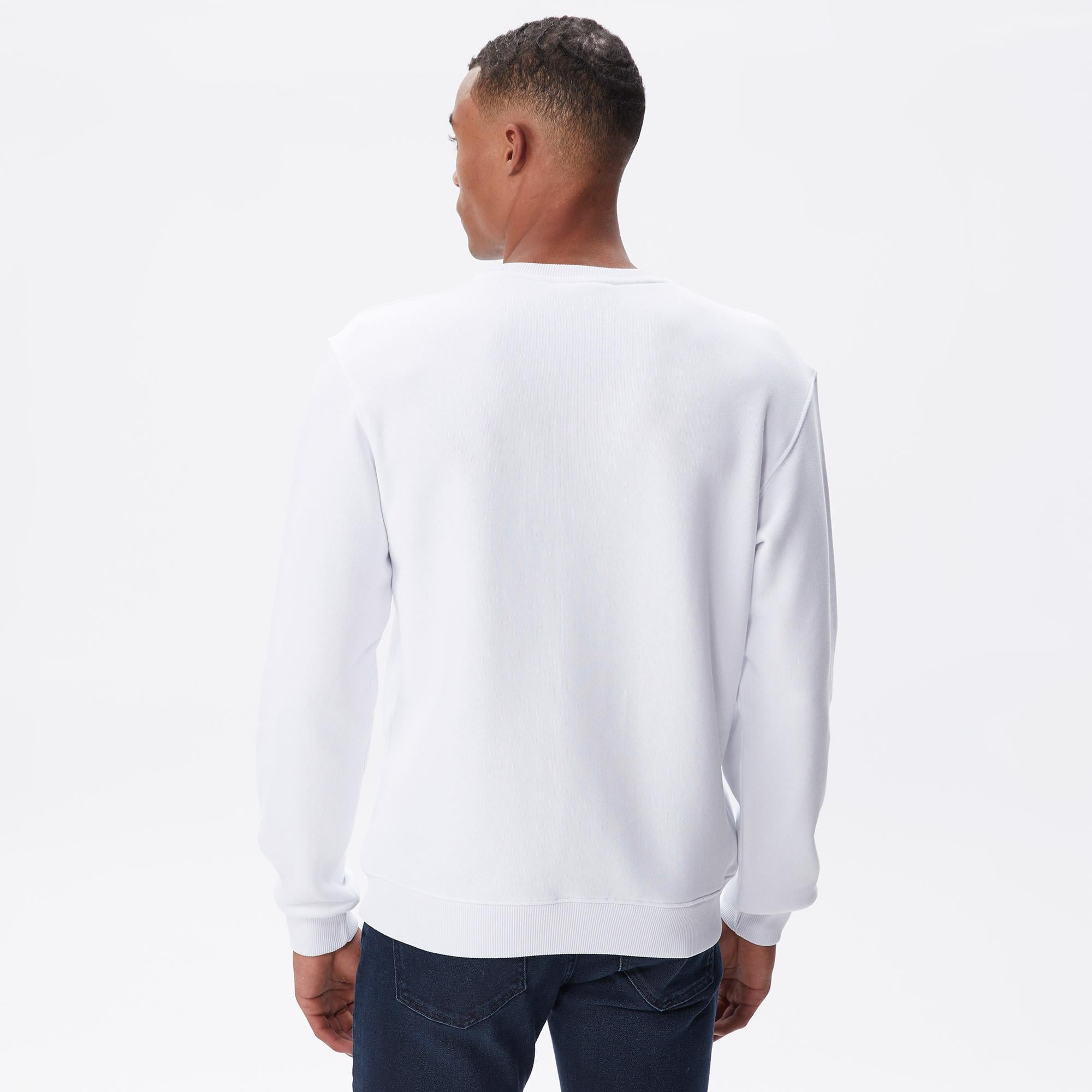 Erkek Regular Fit Bisiklet Yaka Baskılı Beyaz Sweatshirt