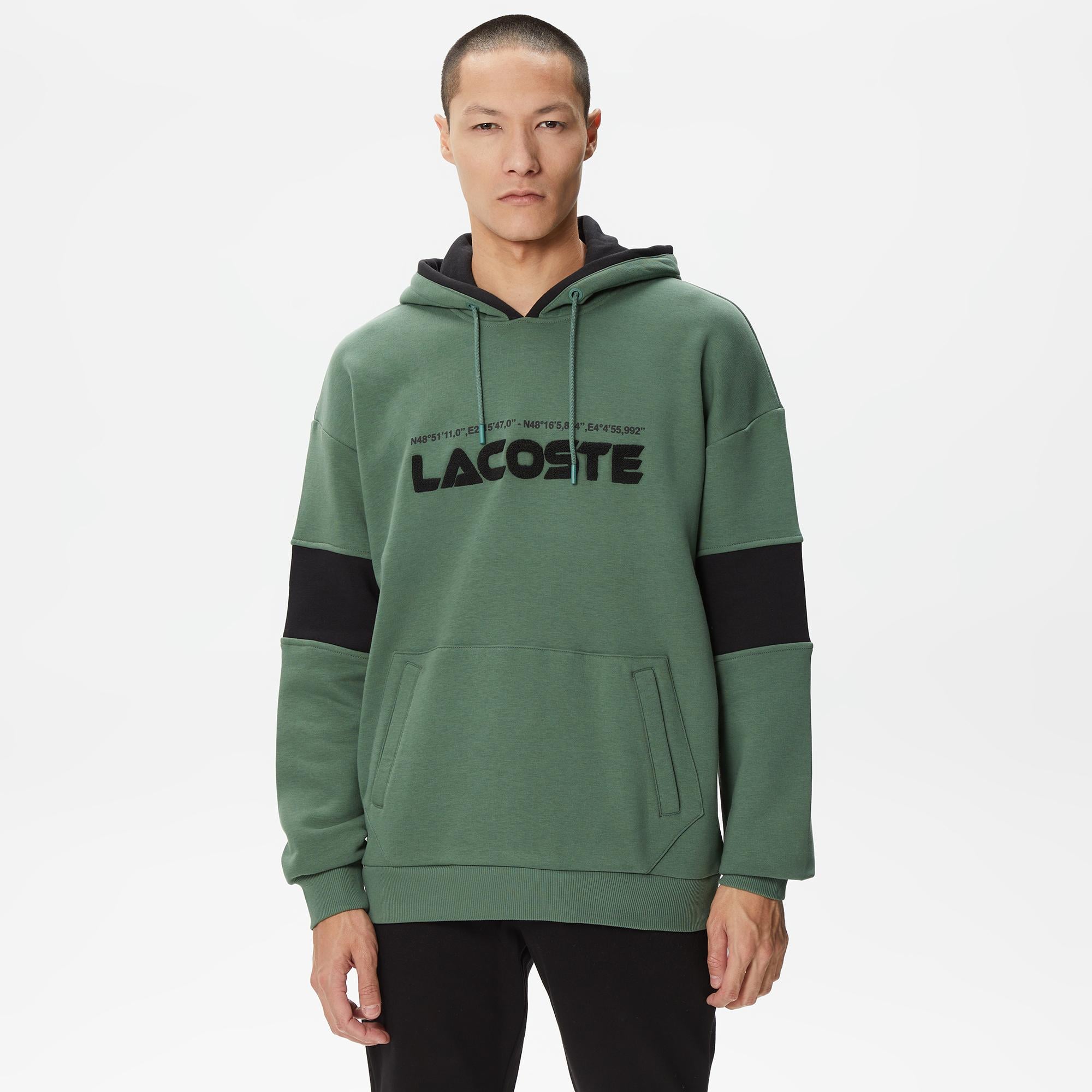 Erkek Relaxed Fit Kapüşonlu Renk Bloklu Haki Sweatshirt
