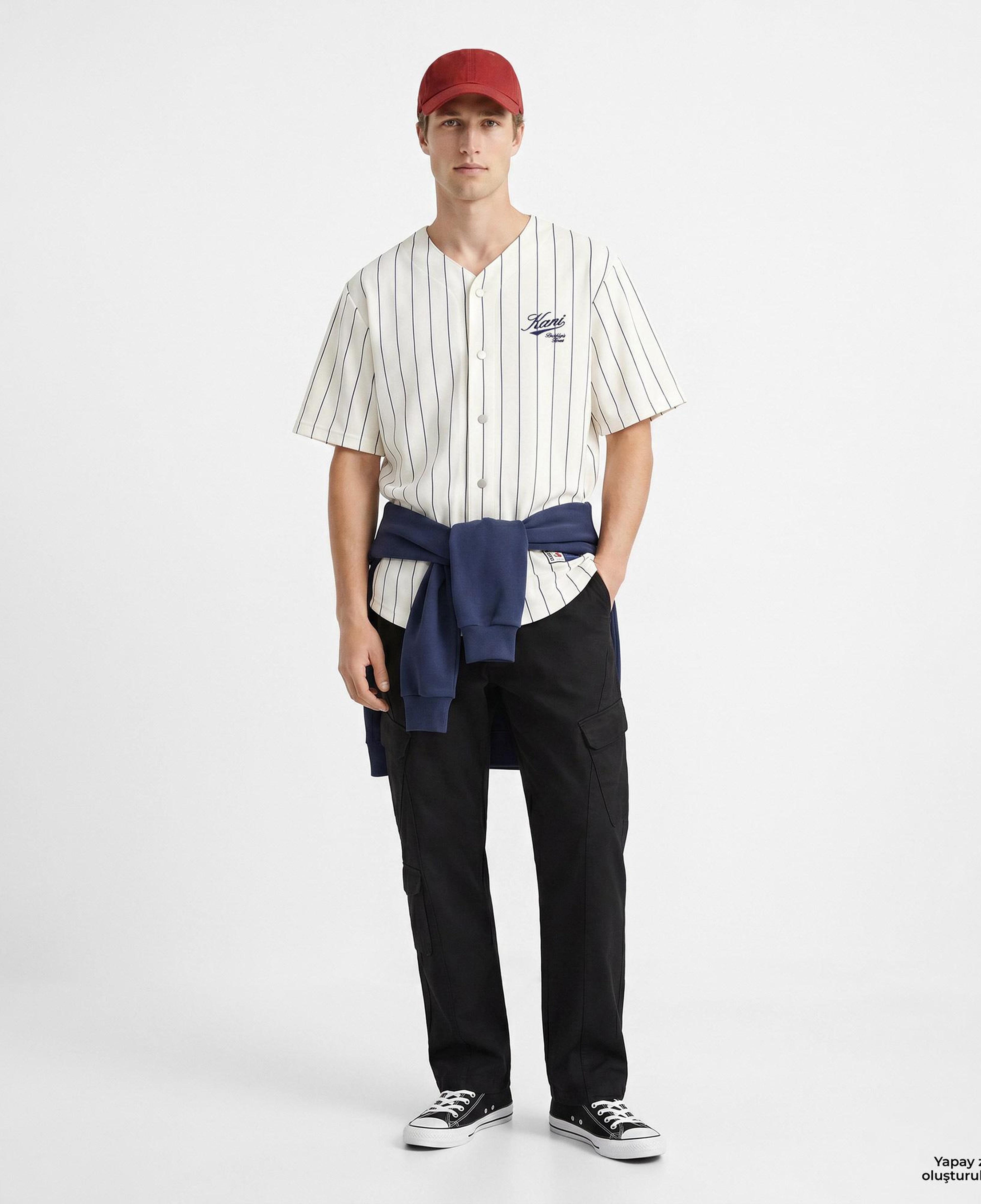 Karl Kani Cursive Varsity Pinstripe Cropped Baseball Erkek Beyaz Gömlek