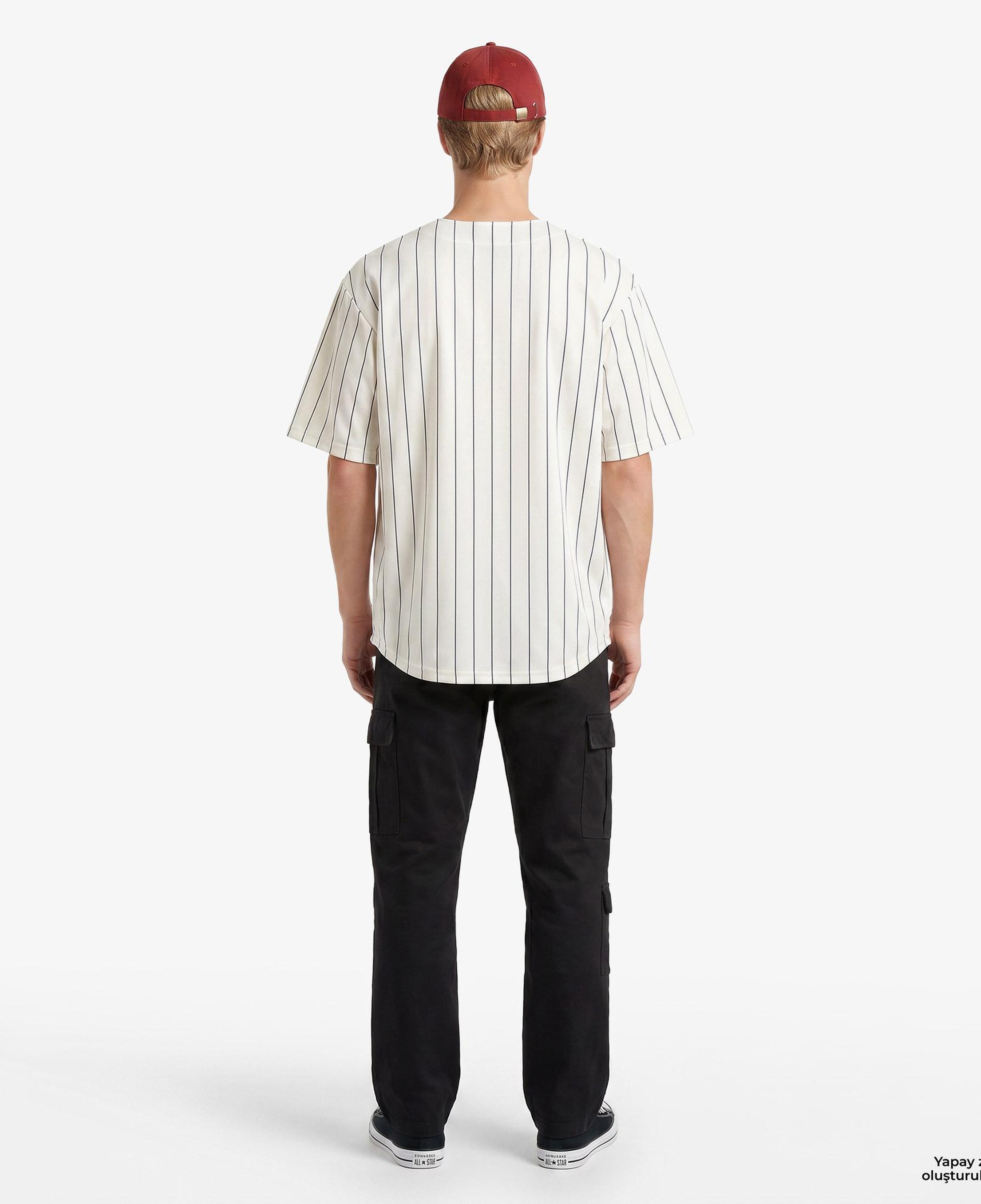Karl Kani Cursive Varsity Pinstripe Cropped Baseball Erkek Beyaz Gömlek