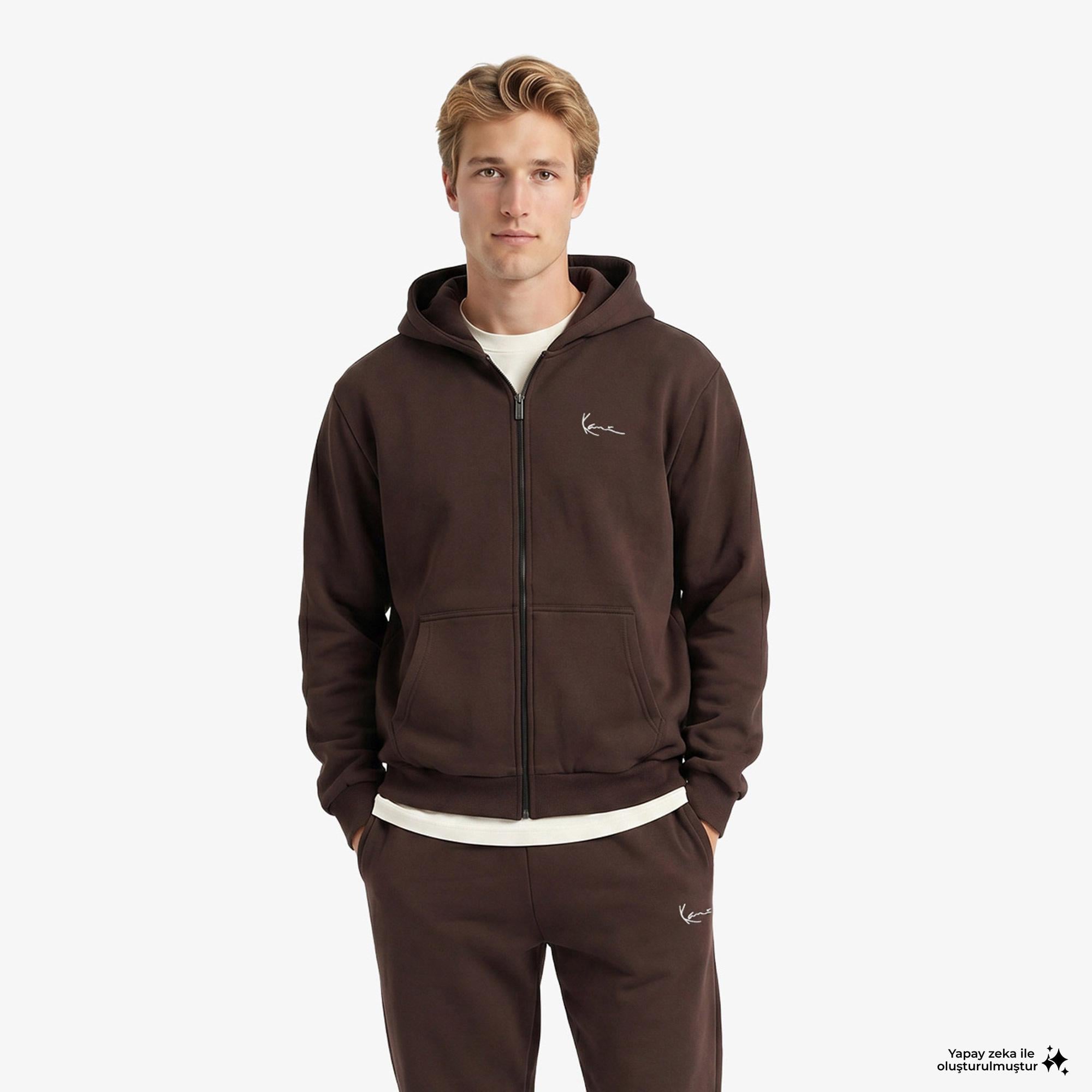 Karl Kani Small Signature Essential OS Zip Erkek Kahverengi Sweatshirt